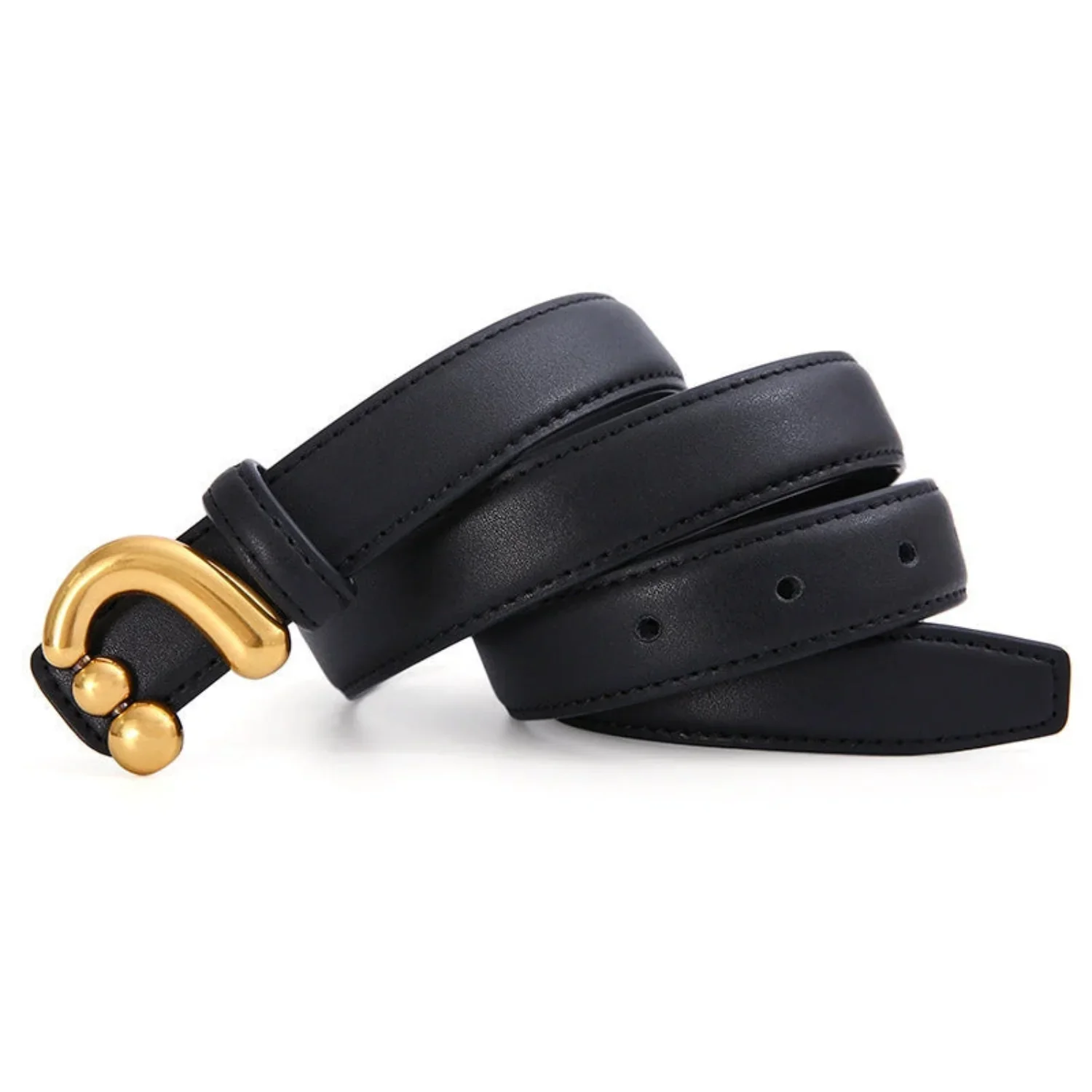 Women Black Sculptural Gold Hook Black Belt - Image 2