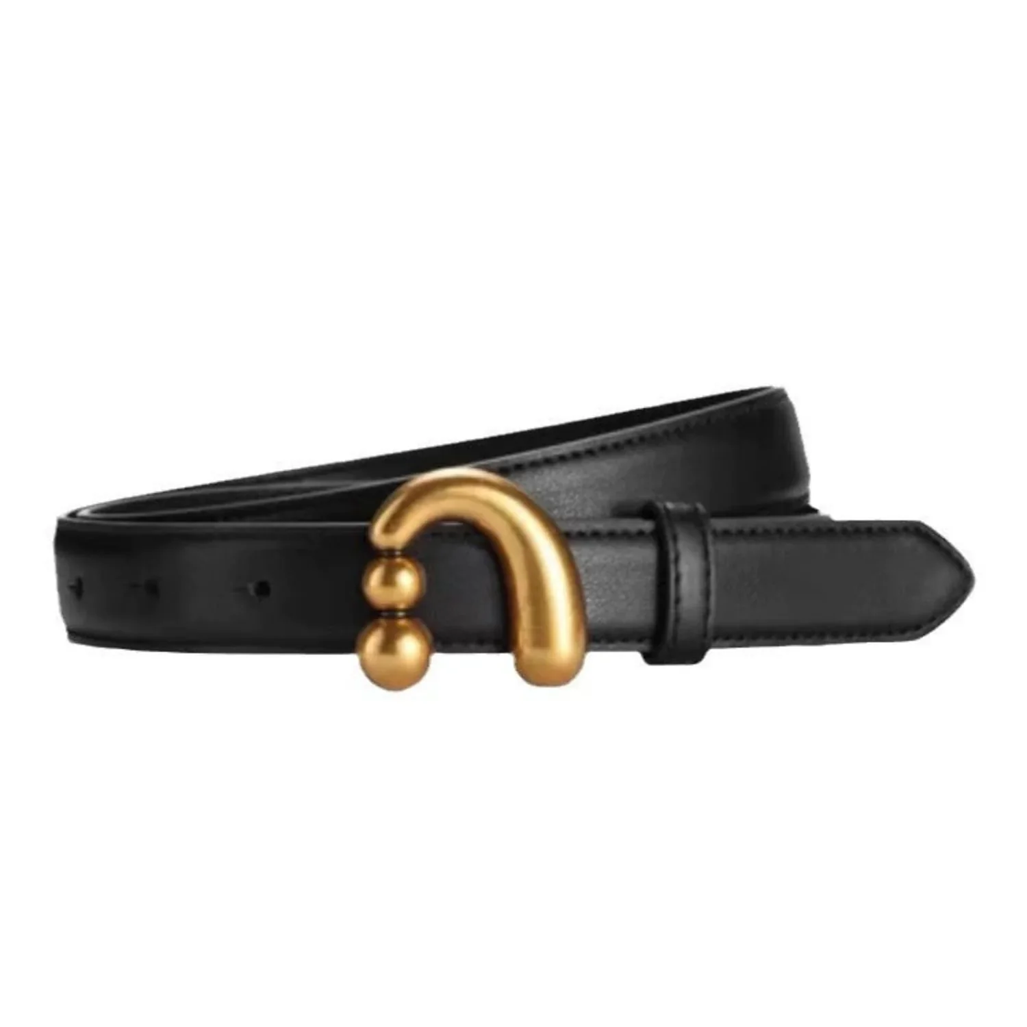 Women Black Sculptural Gold Hook Black Belt - Image 3