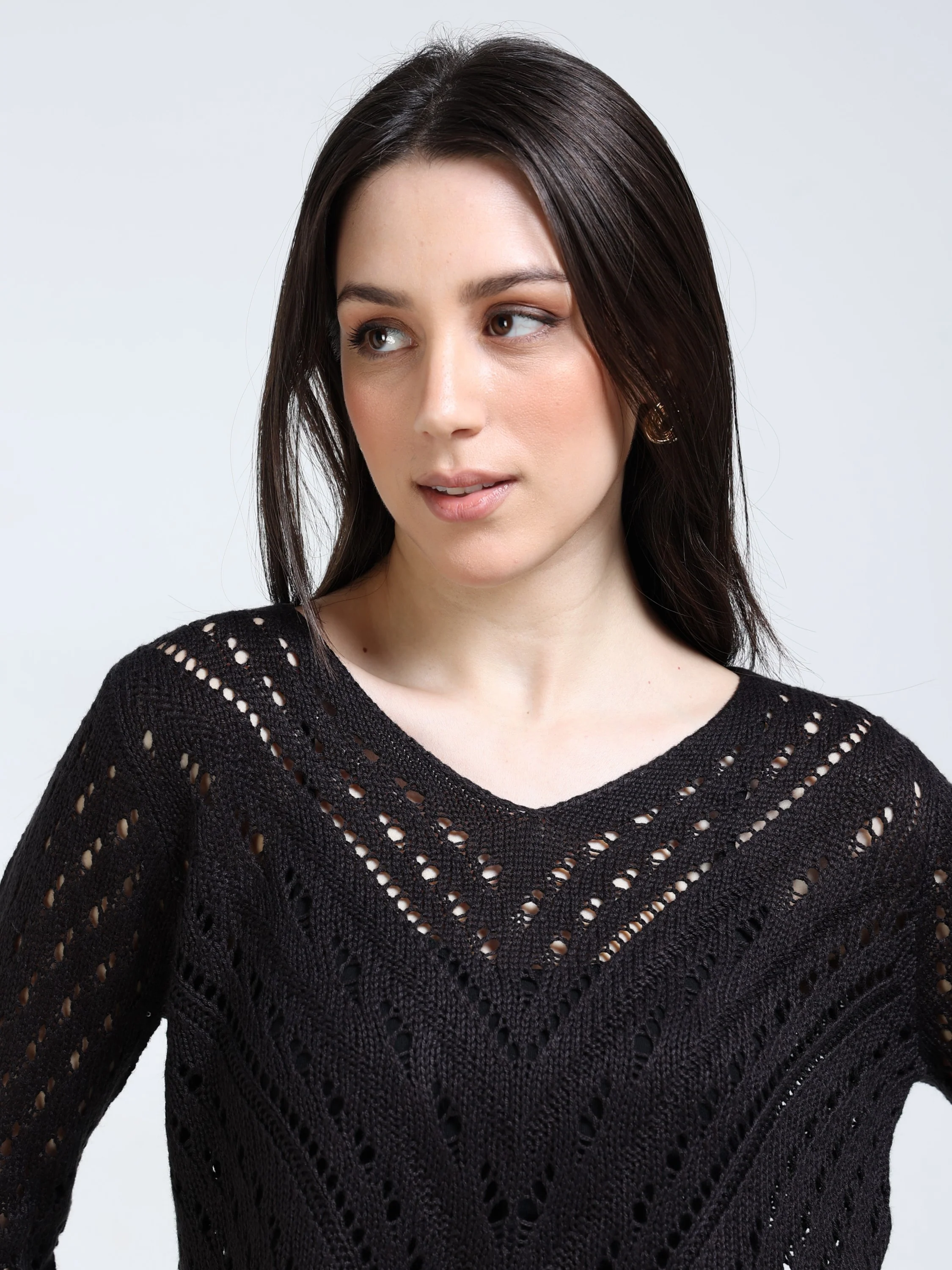 Women Black Crochet Knitted Top - Image 4