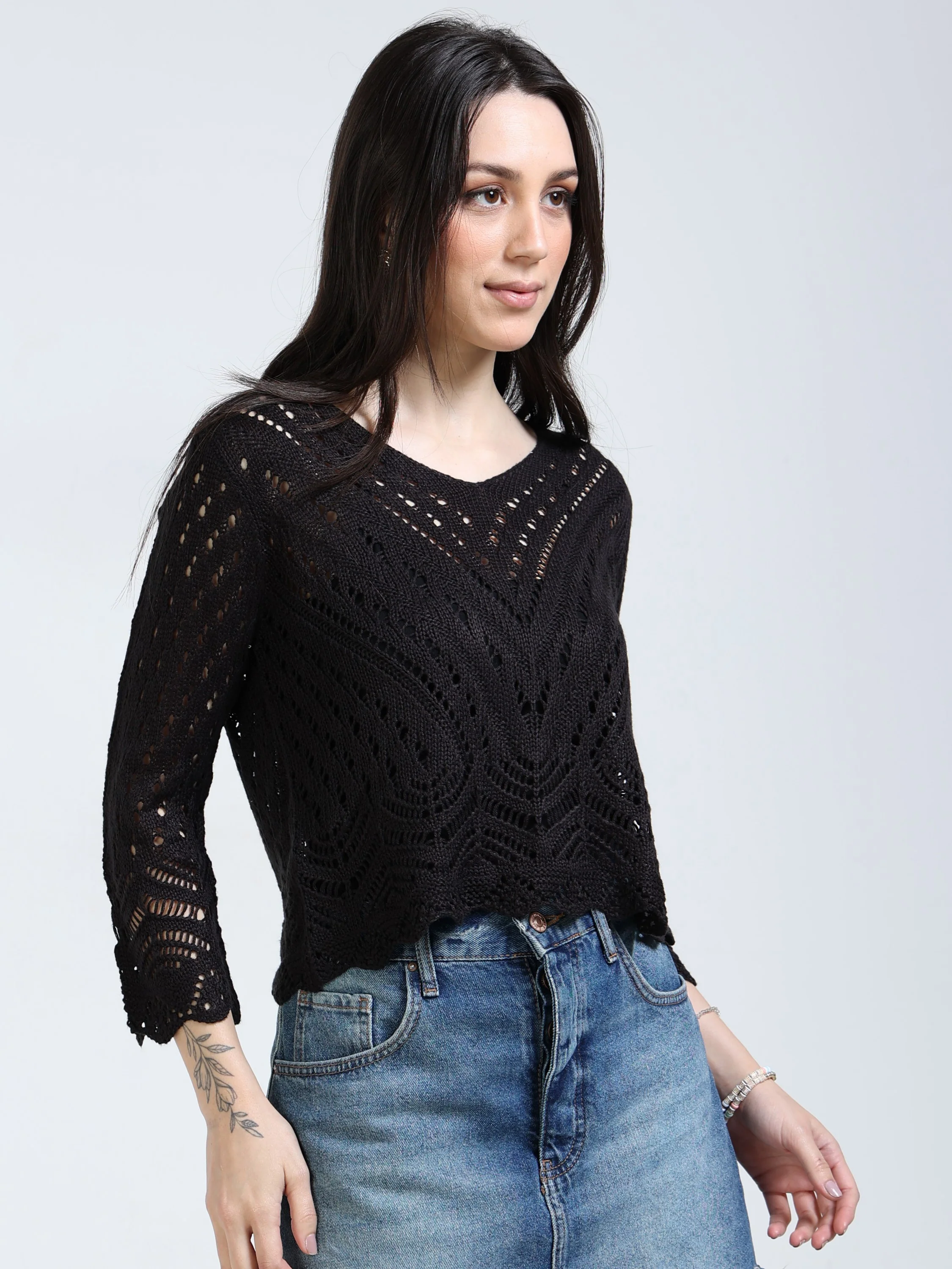 Women Black Crochet Knitted Top - Image 5