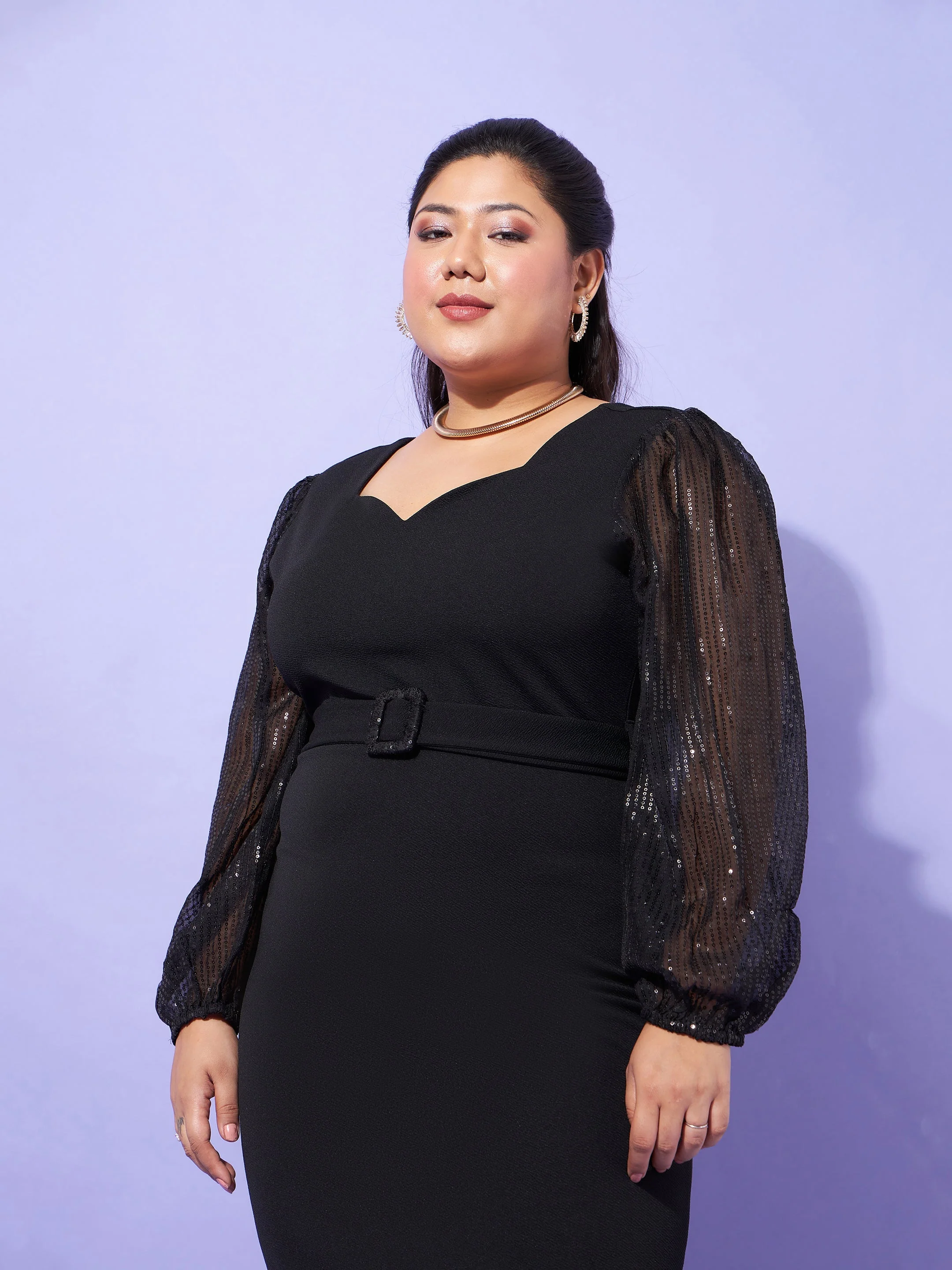 Women Black Sequence Sleeve Detail Bodycon Dress - Image 4
