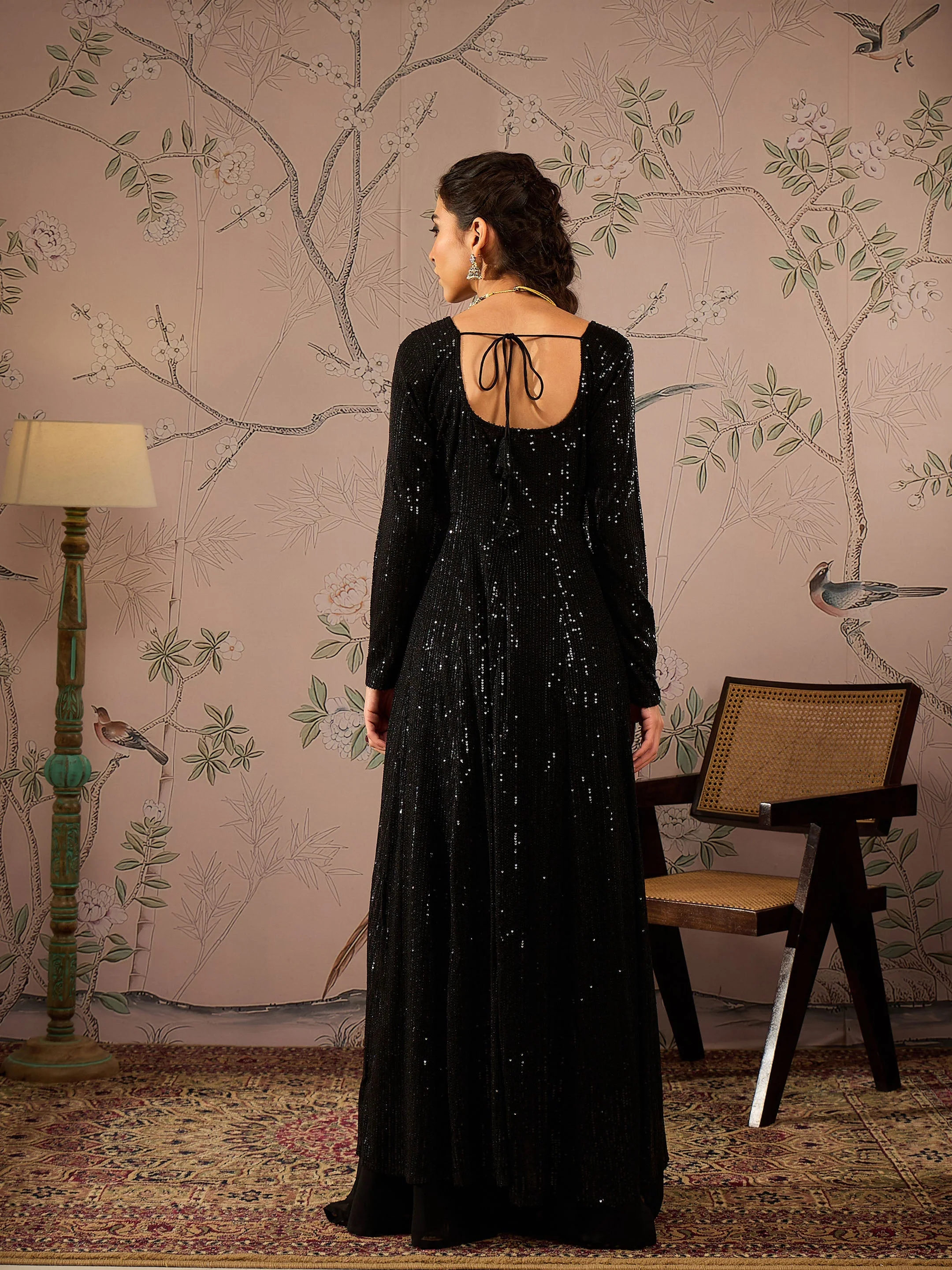 Women Black Sequins Sweetheart Neck Anarkali Kurta - Image 5