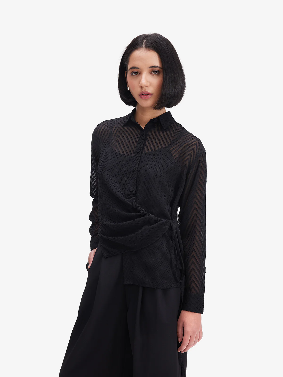 Women Black Sheer Shirt - Image 4