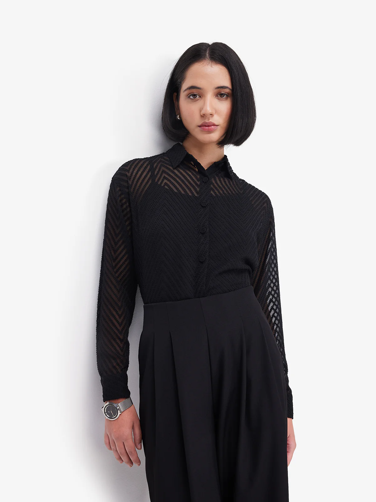 Women Black Sheer Shirt - Image 5