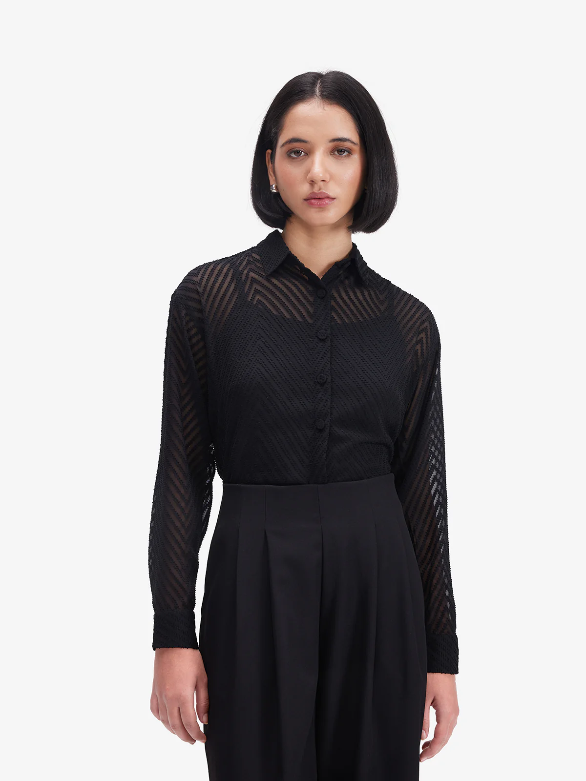 Women Black Sheer Shirt - Image 6