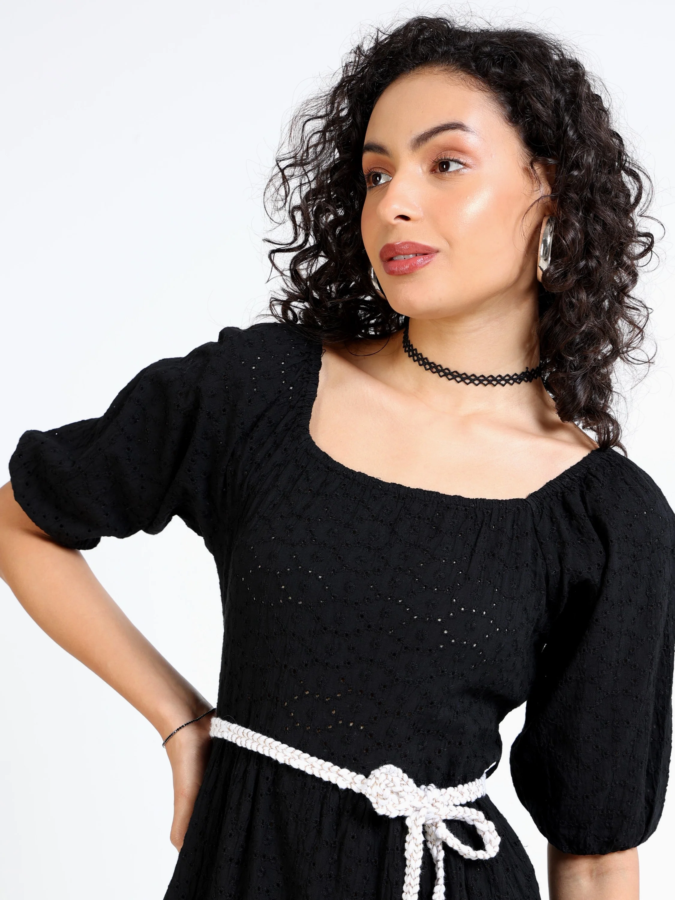 Women Black Shiffli Dress - Image 2