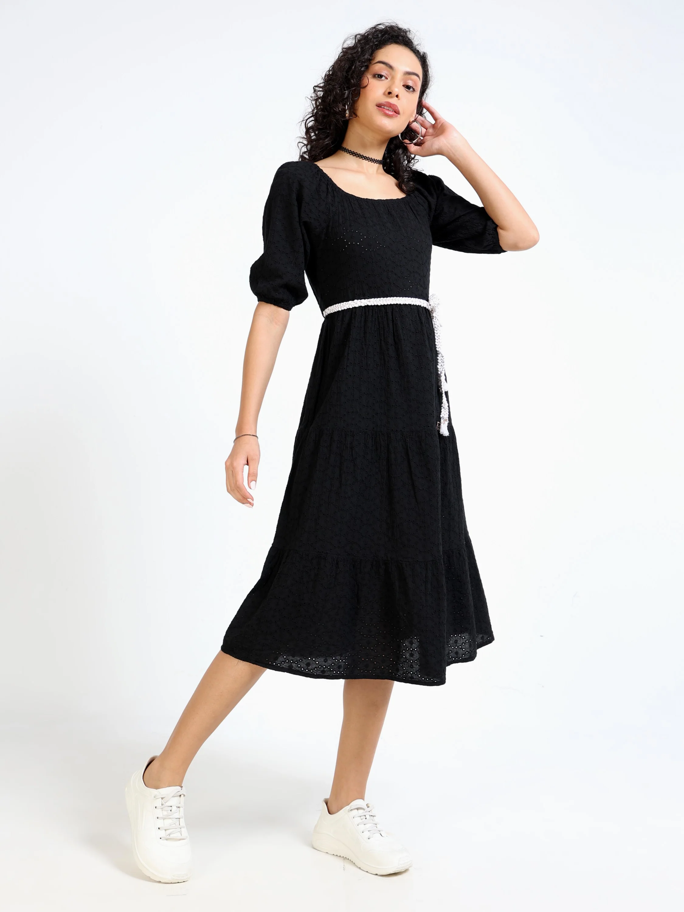 Women Black Shiffli Dress - Image 7