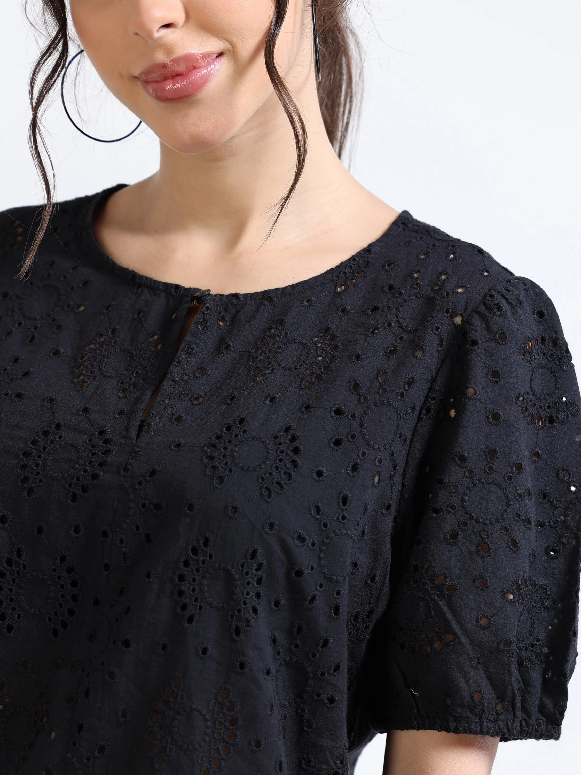 Women Black Relaxed Shiffli Top - Image 3