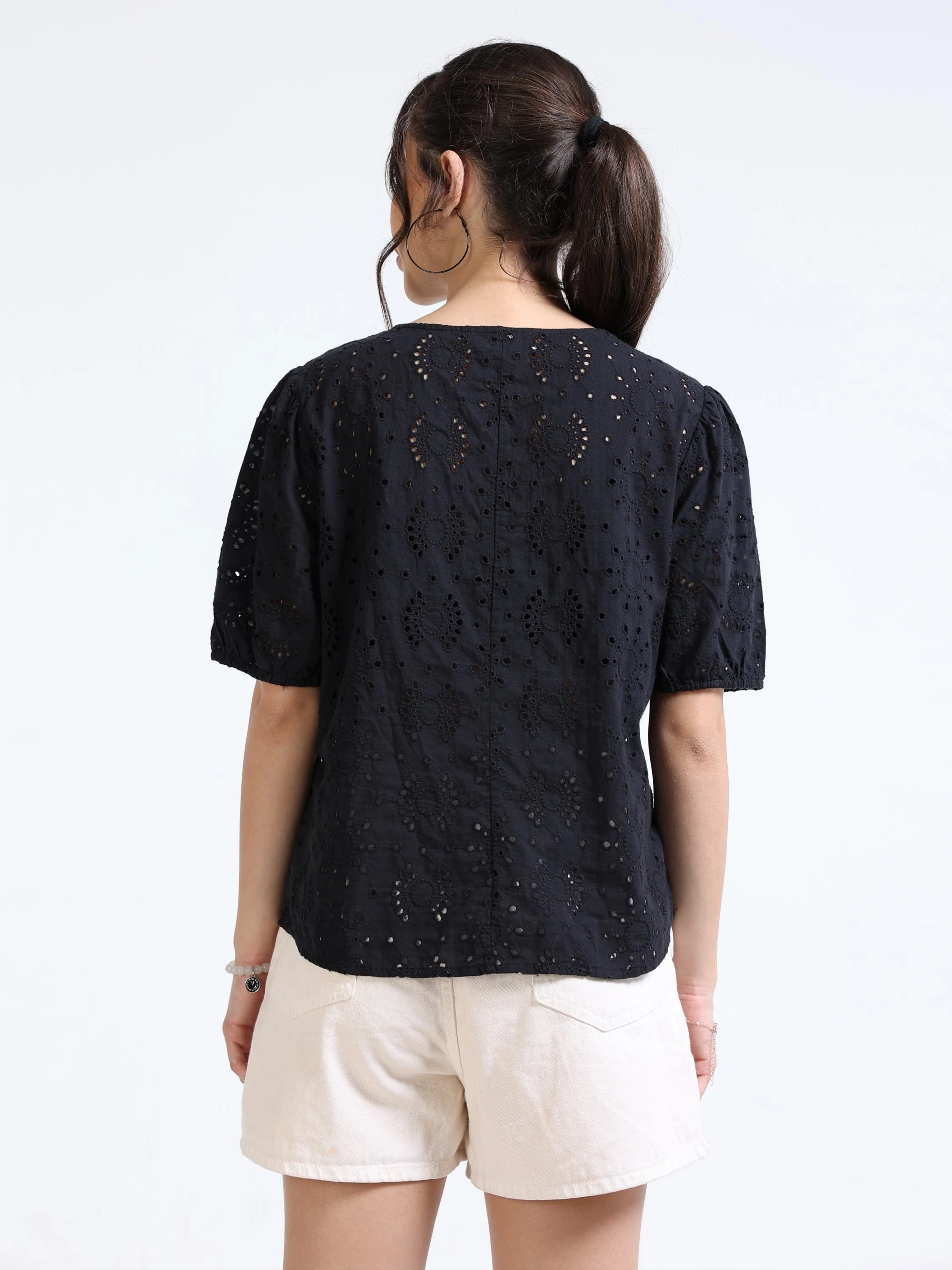 Women Black Relaxed Shiffli Top - Image 4