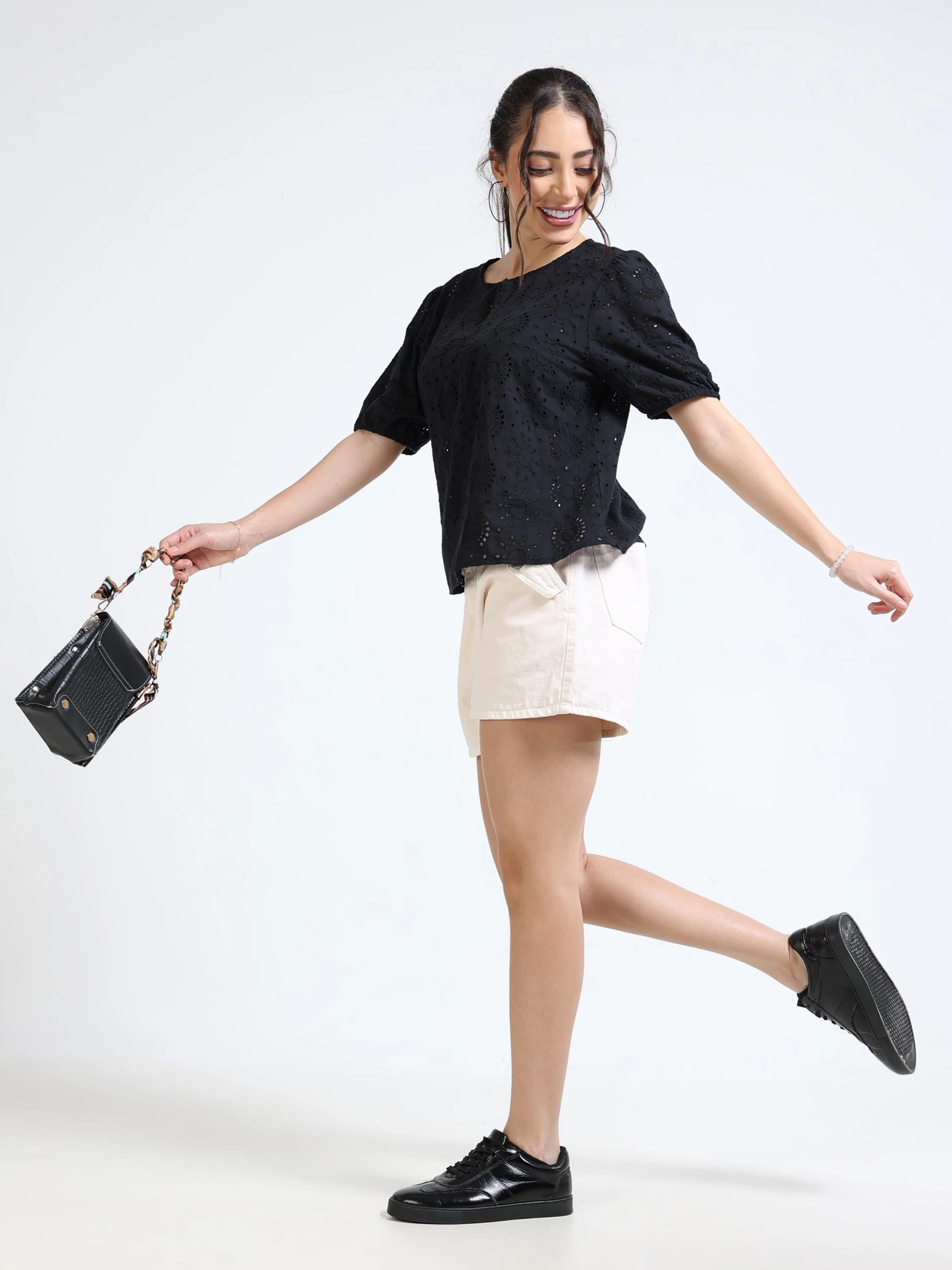 Women Black Relaxed Shiffli Top - Image 5