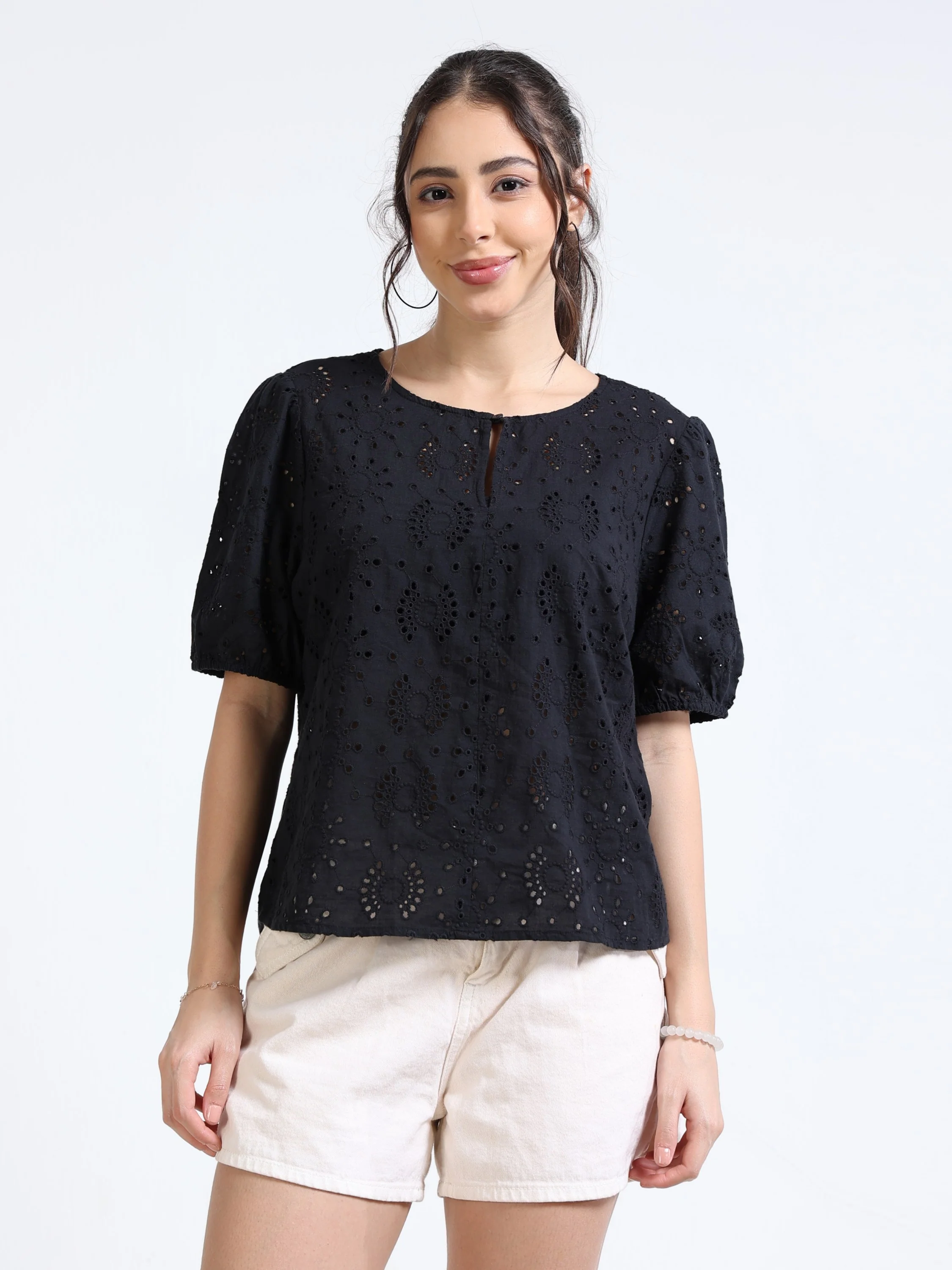 Women Black Relaxed Shiffli Top - Image 6