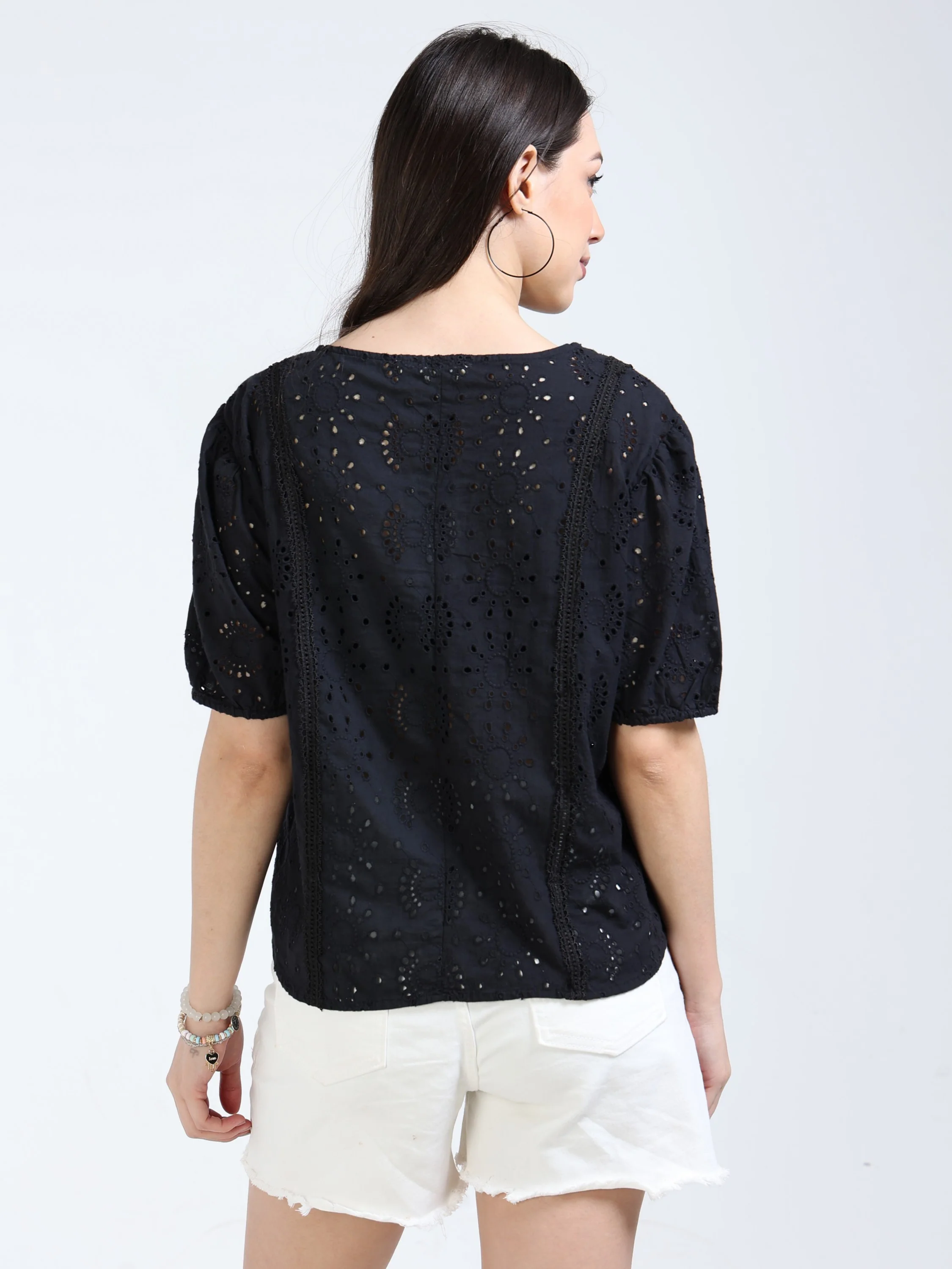 Women Black Shiffli Lace Top - Image 3