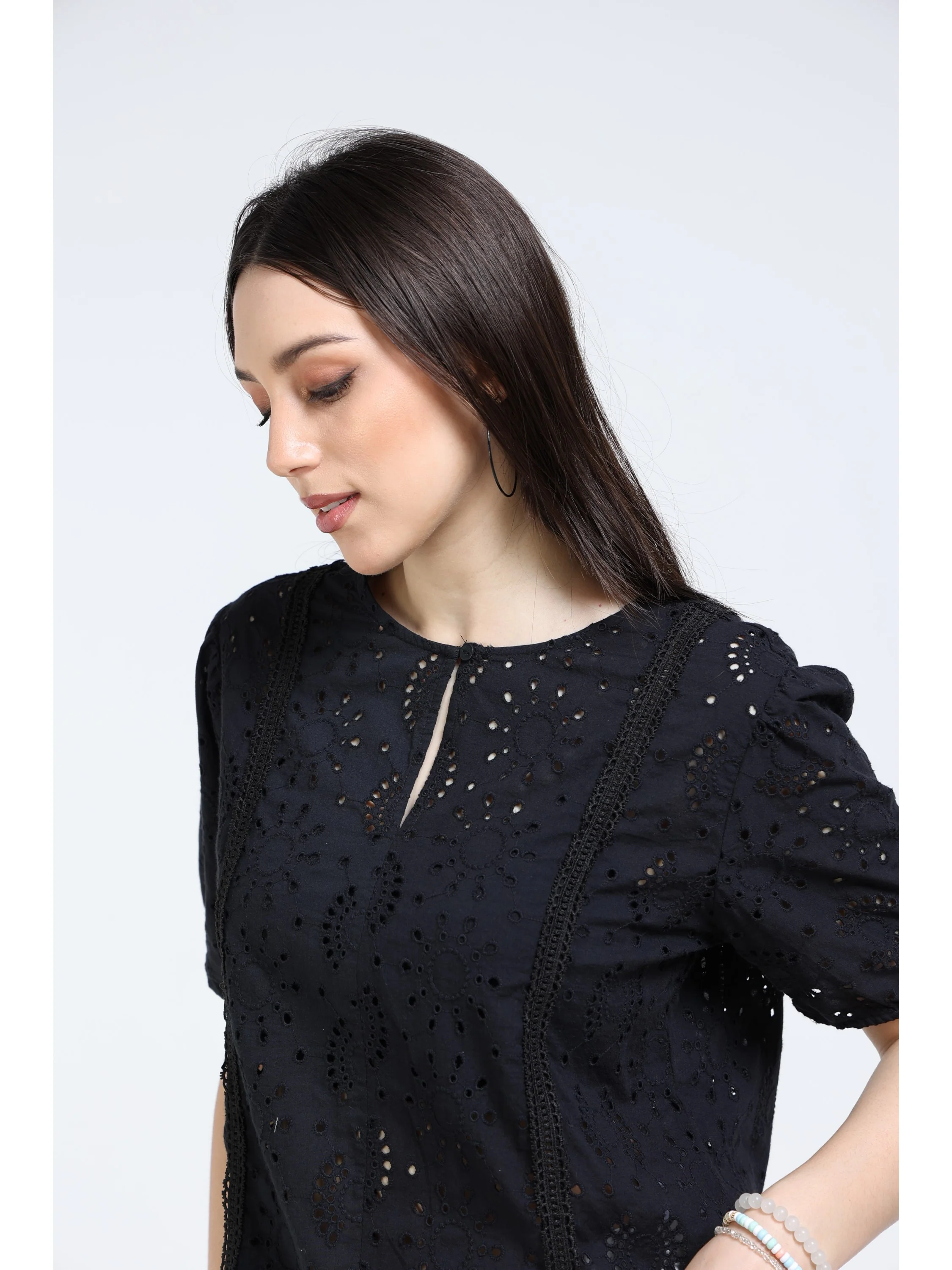 Women Black Shiffli Lace Top - Image 6