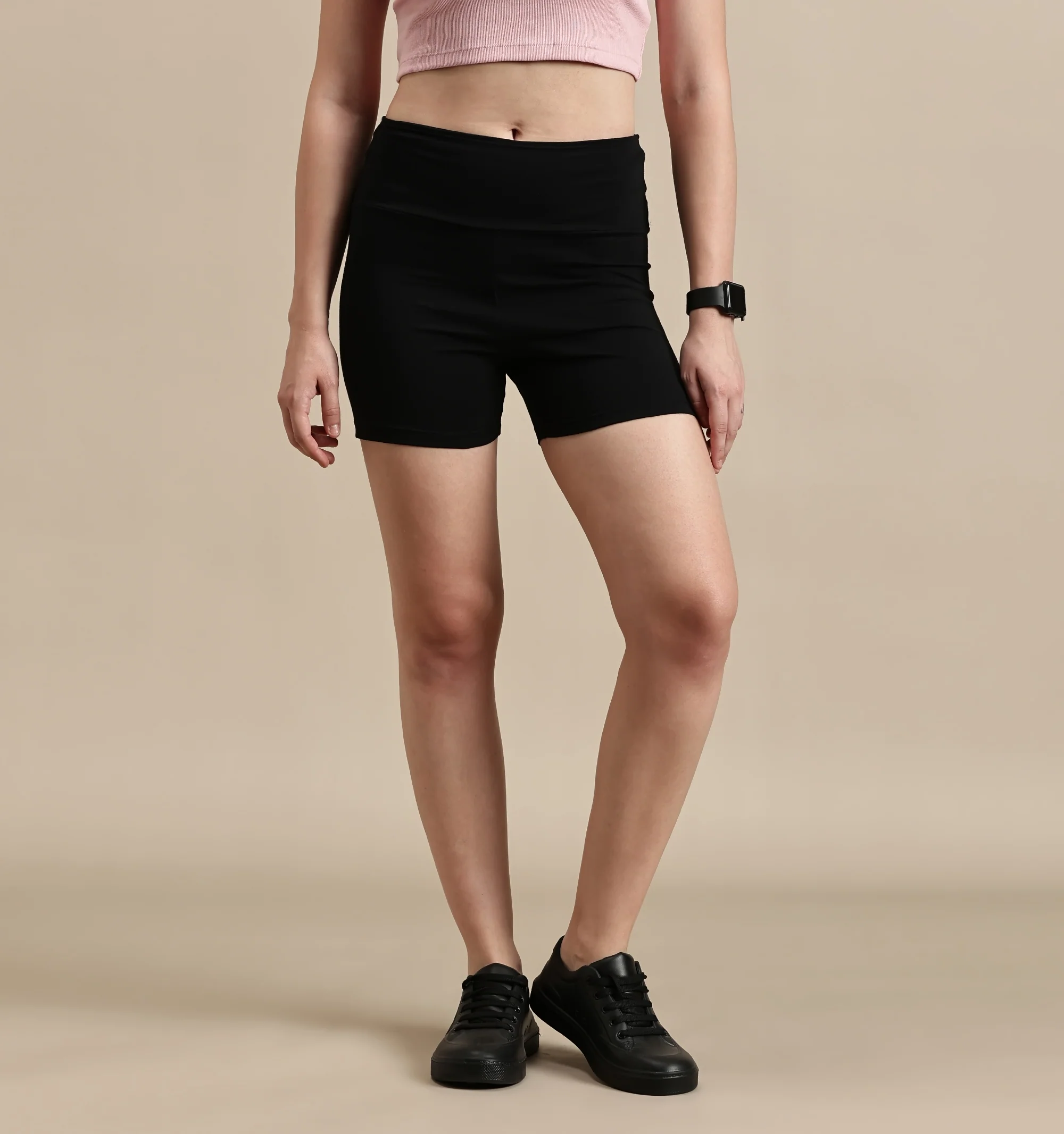 Women Black Cotton Lycra Short