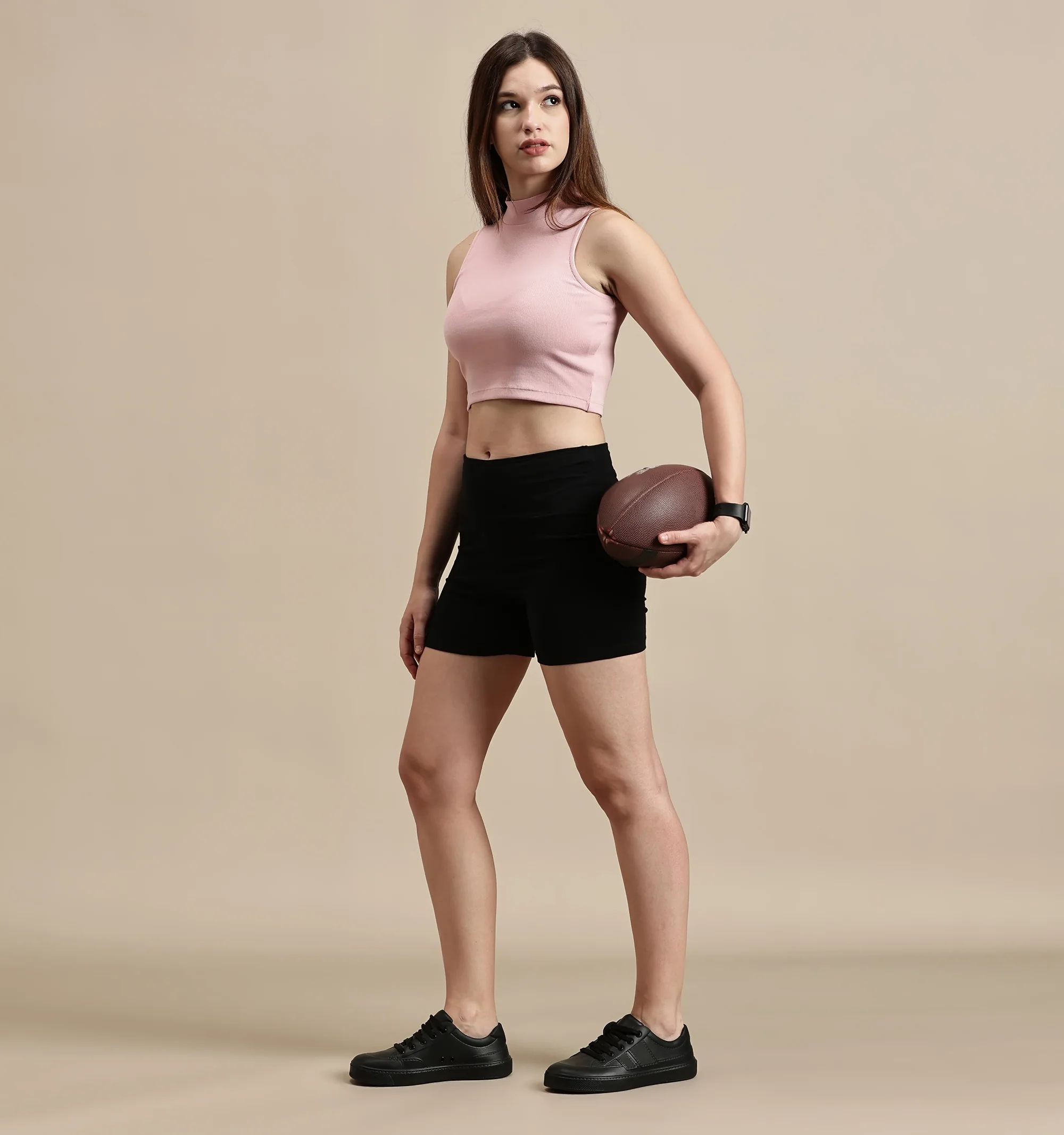Women Black Cotton Lycra Short - Image 2