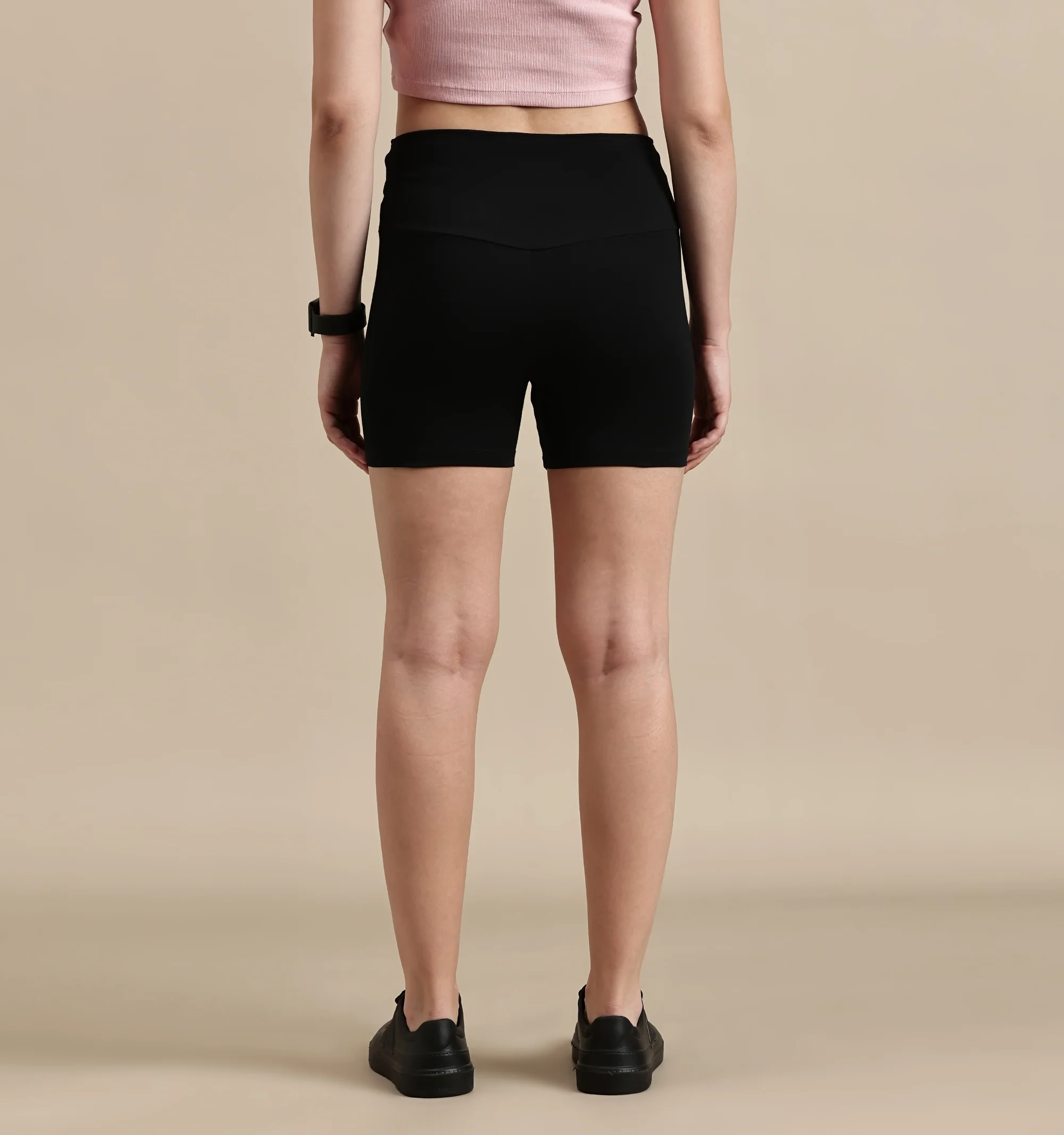 Women Black Cotton Lycra Short - Image 4