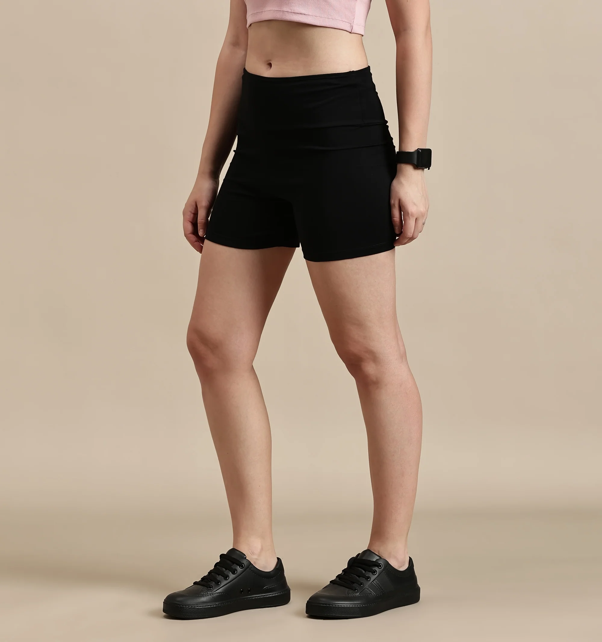 Women Black Cotton Lycra Short - Image 6