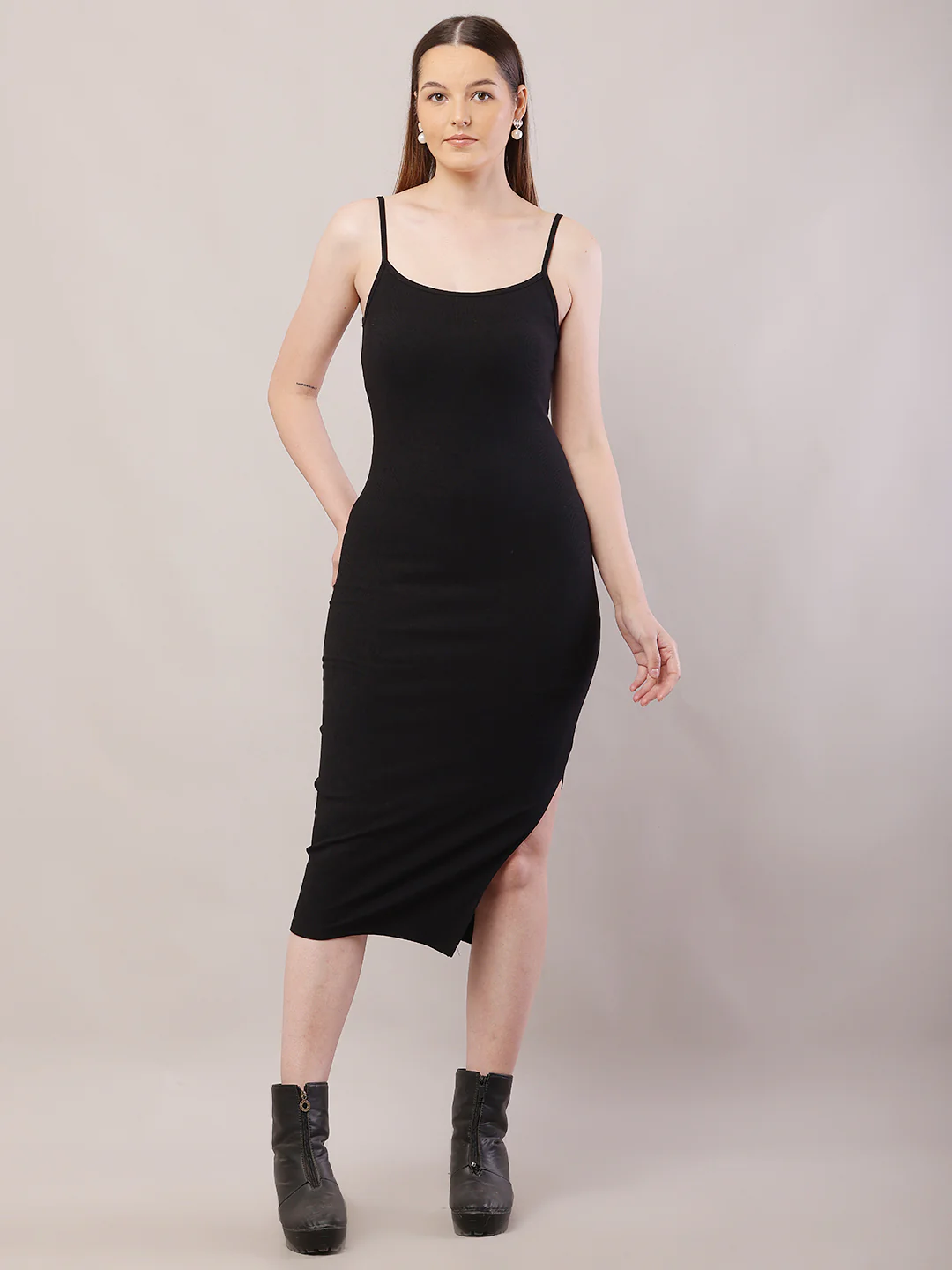 Women  Black Shoulder Strap Bodycon Dress - Image 2