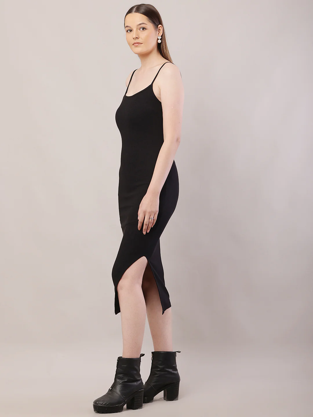 Women  Black Shoulder Strap Bodycon Dress - Image 3