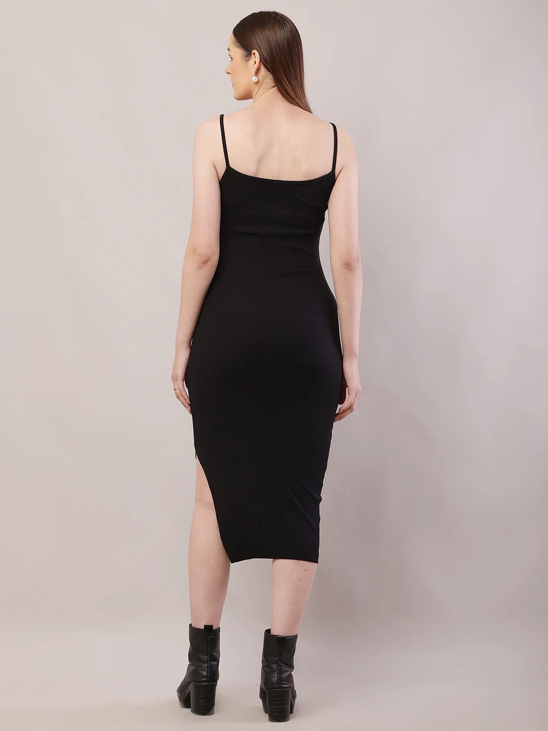 Women  Black Shoulder Strap Bodycon Dress - Image 4