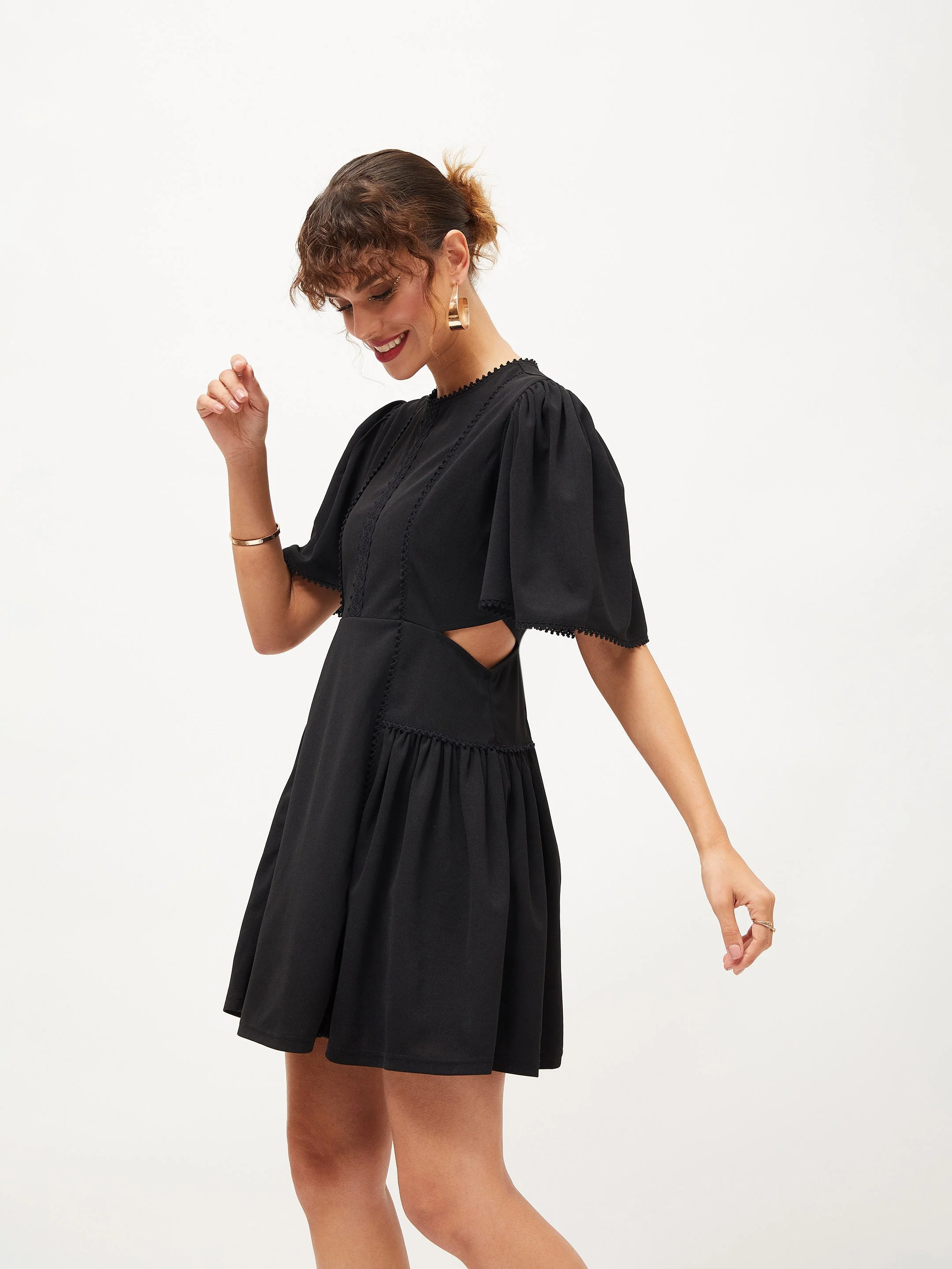 Women Black Side Cut Out Skater Dress - Image 3