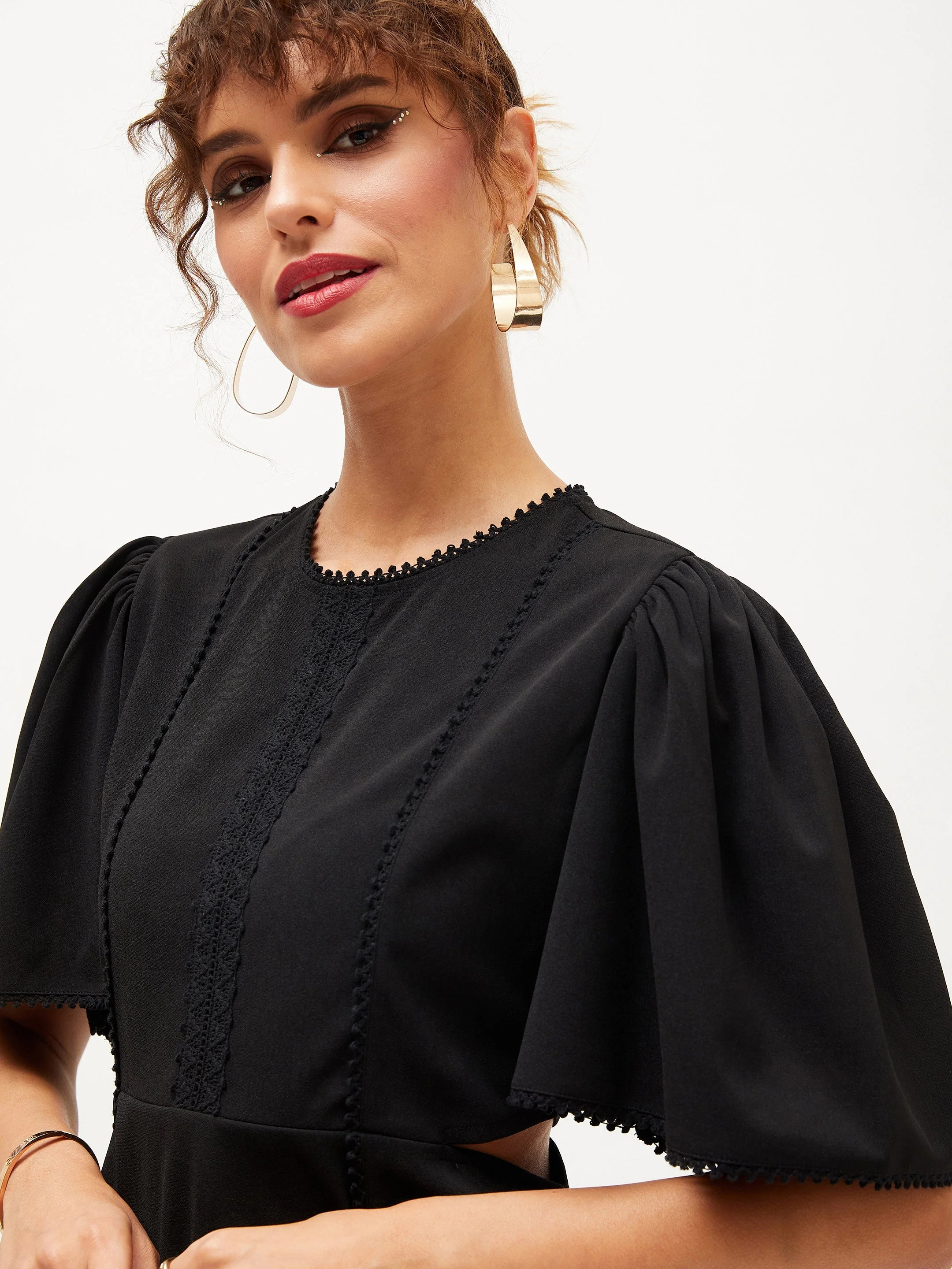 Women Black Side Cut Out Skater Dress - Image 4