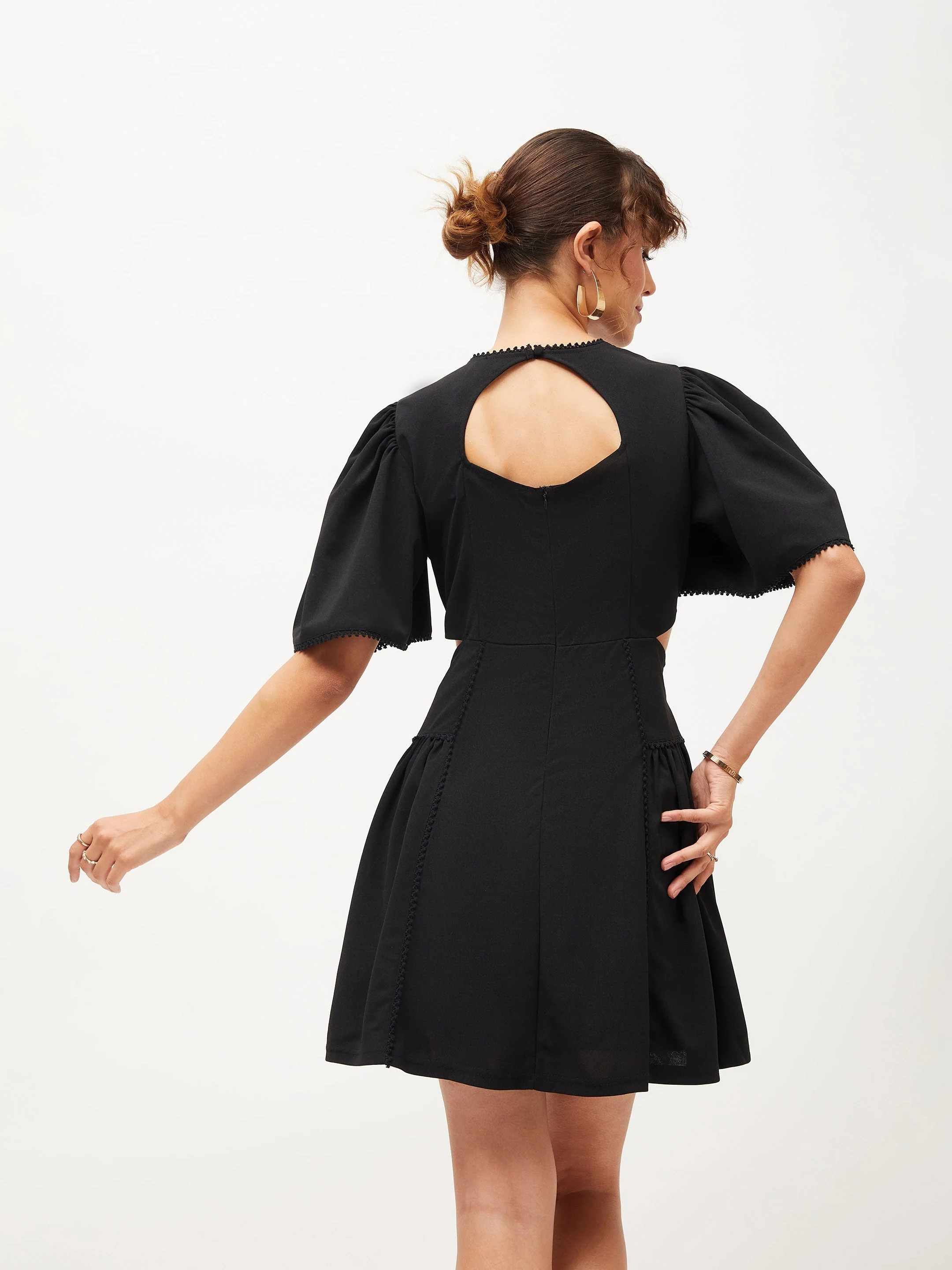 Women Black Side Cut Out Skater Dress - Image 5