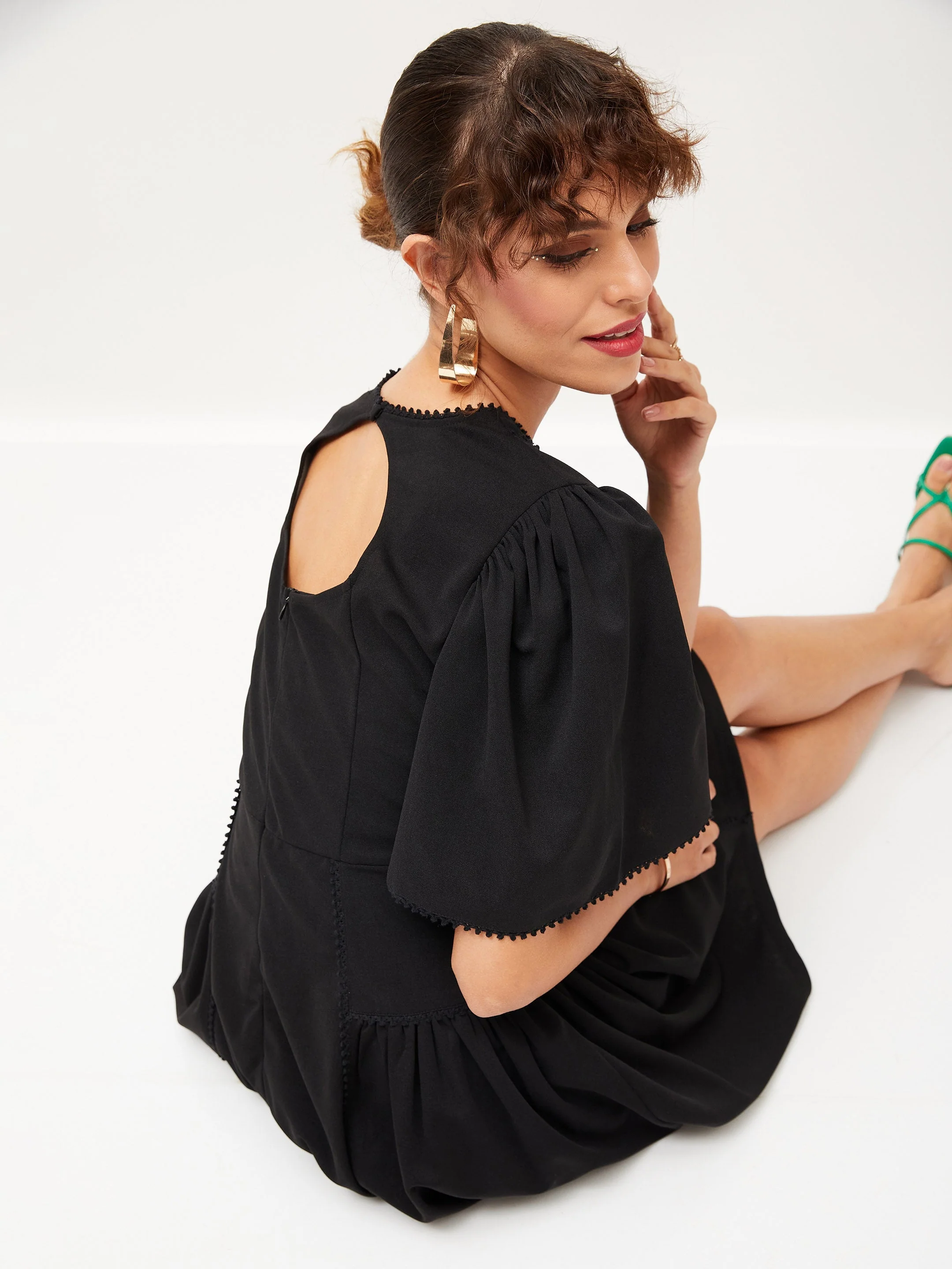 Women Black Side Cut Out Skater Dress - Image 6