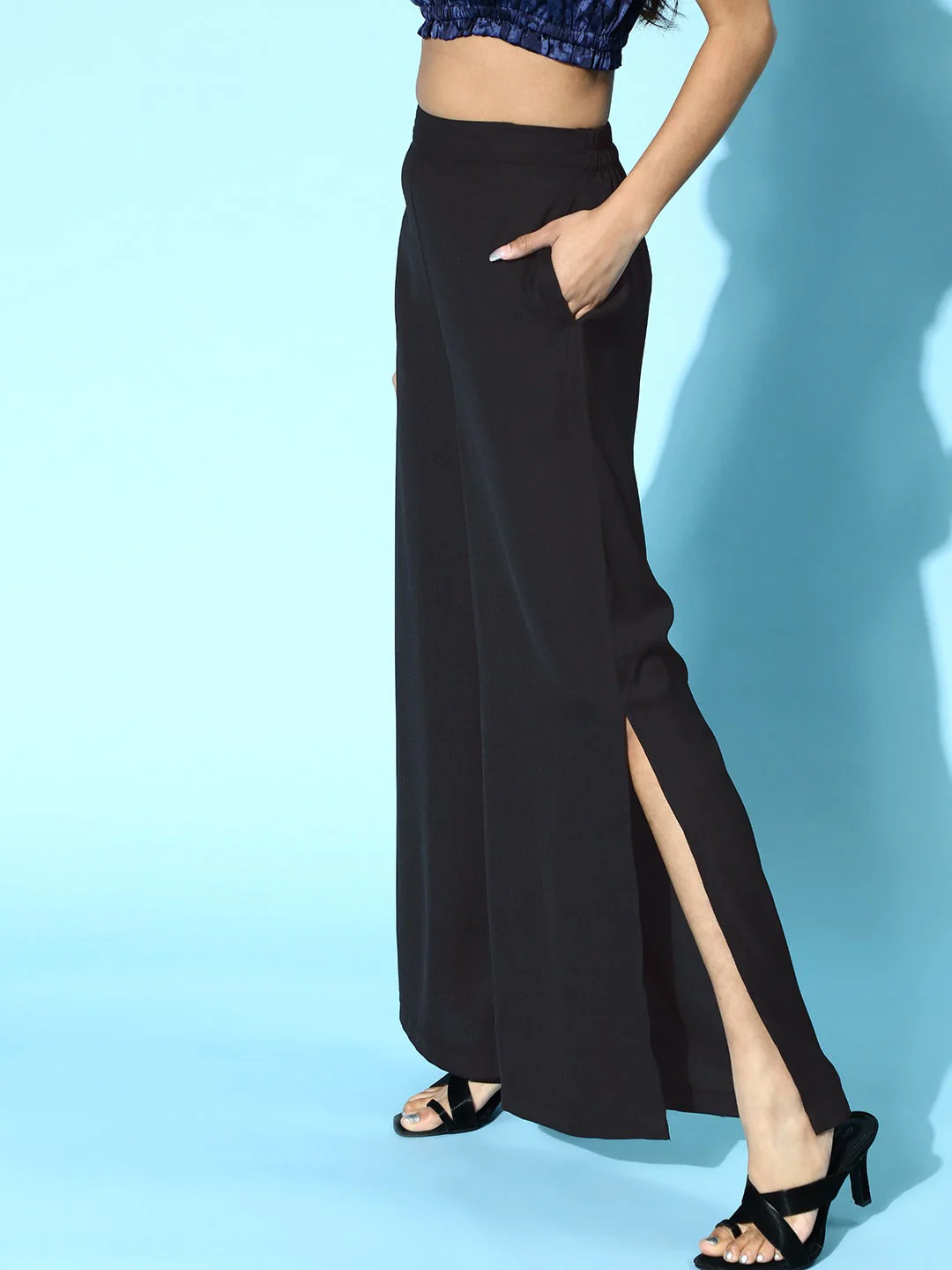 Black Side Slit Peekaboo Comfort Pants - Image 2