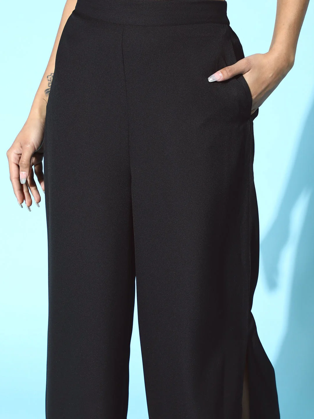 Black Side Slit Peekaboo Comfort Pants - Image 5