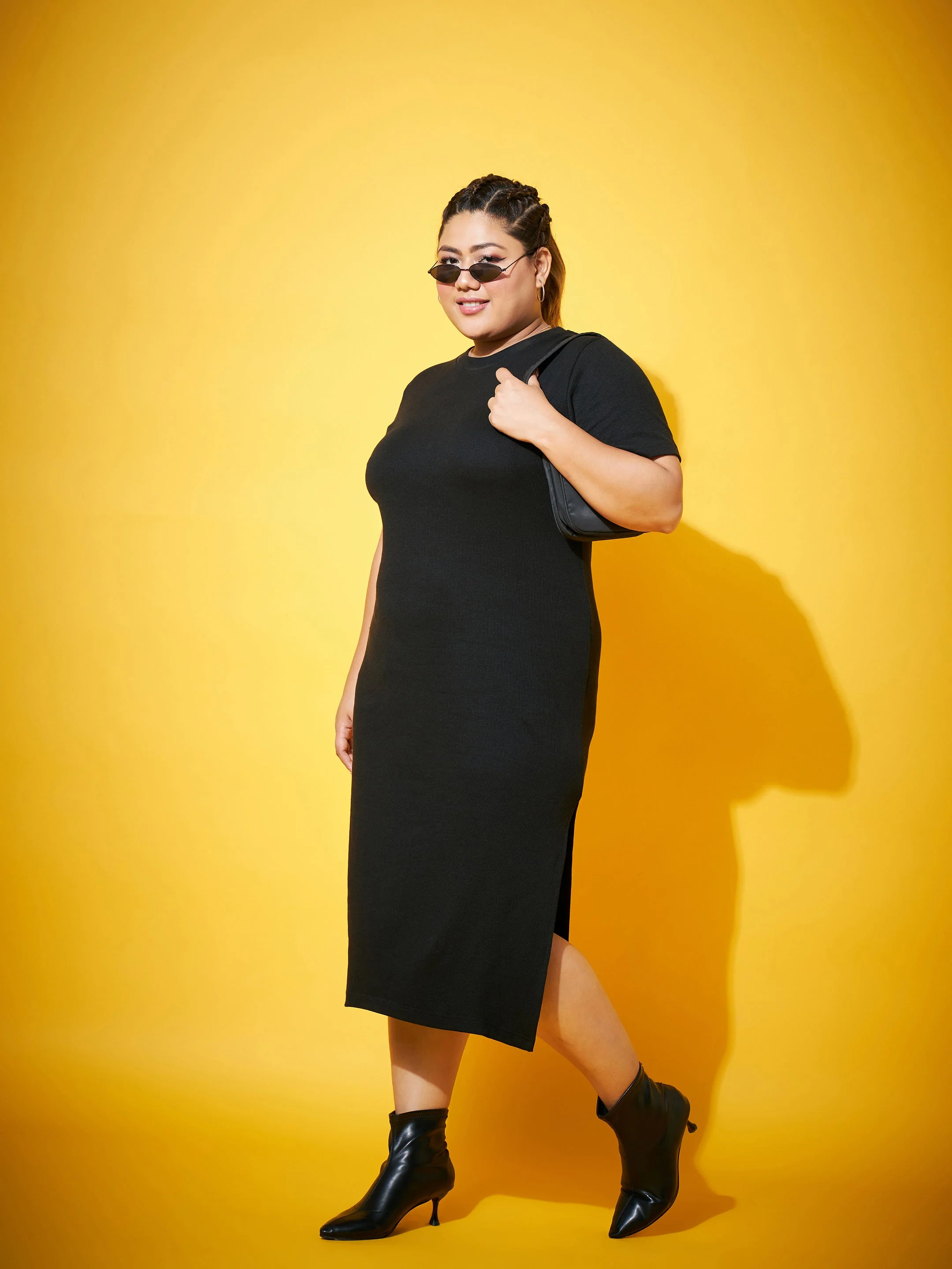 Women Black Side Slit Straight Midi Dress - Image 2