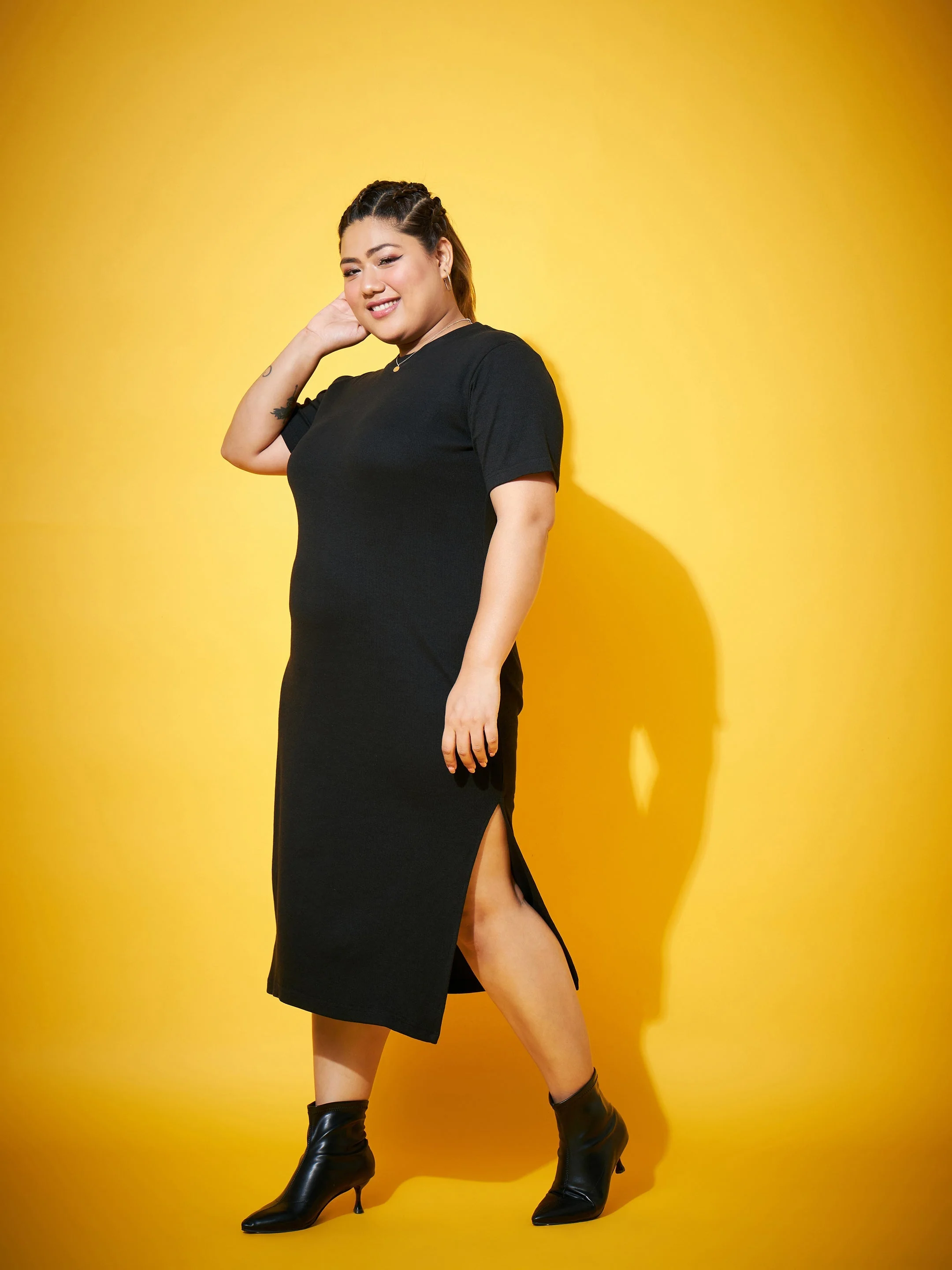 Women Black Side Slit Straight Midi Dress - Image 3