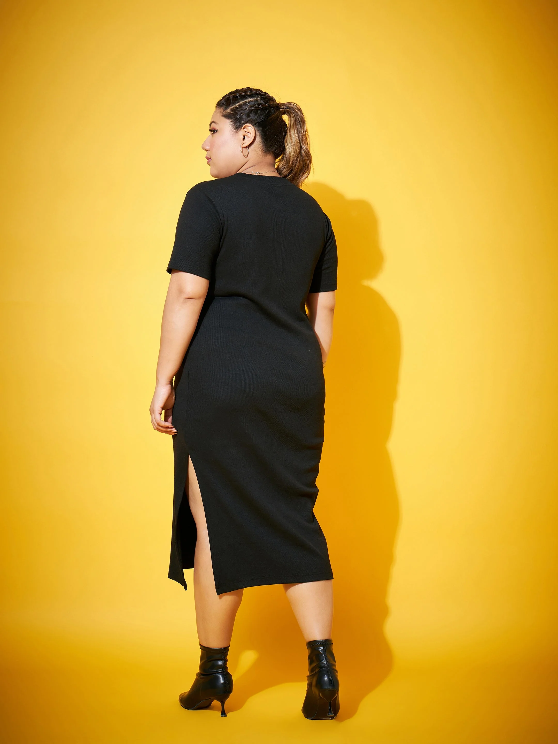 Women Black Side Slit Straight Midi Dress - Image 5