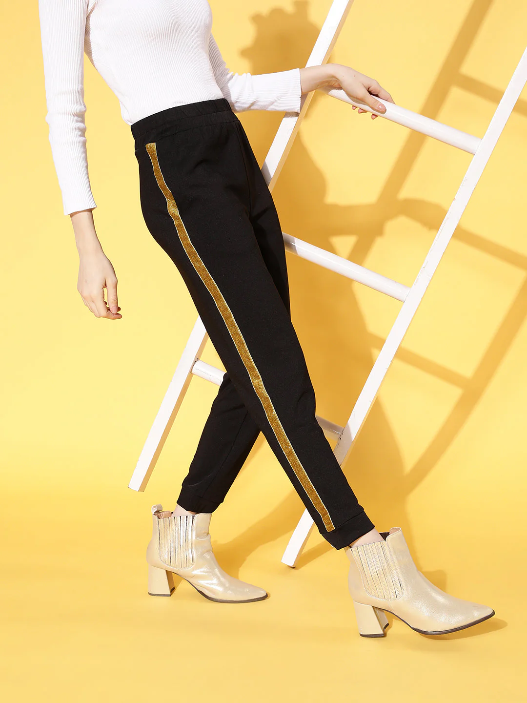Women Black Side Tape Detail Jogger Pants - Image 2