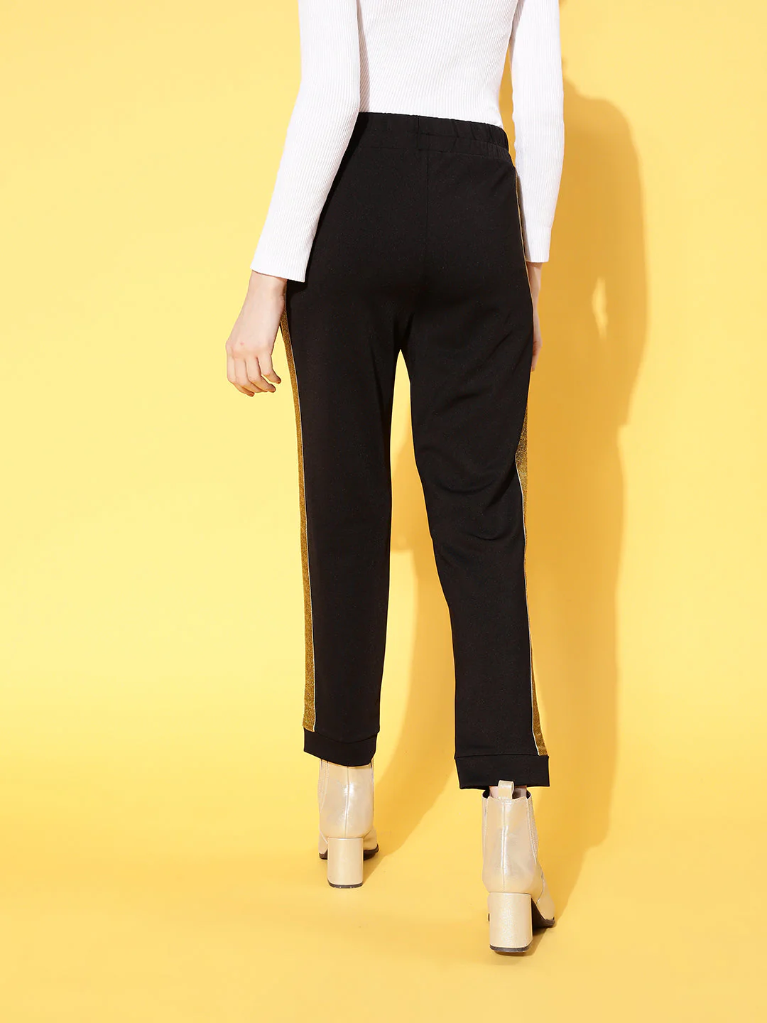 Women Black Side Tape Detail Jogger Pants - Image 4