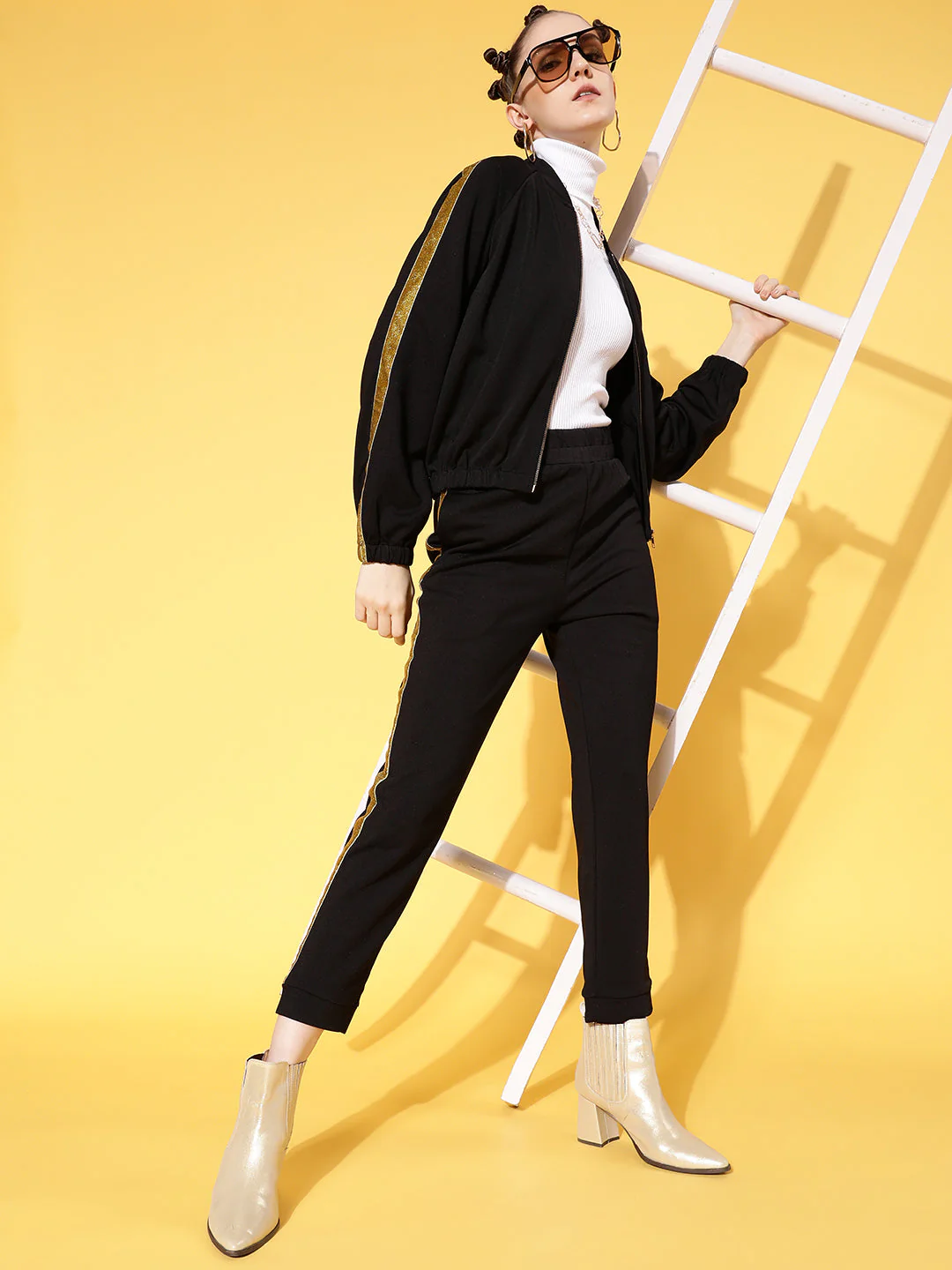 Women Black Side Tape Detail Jogger Pants - Image 6