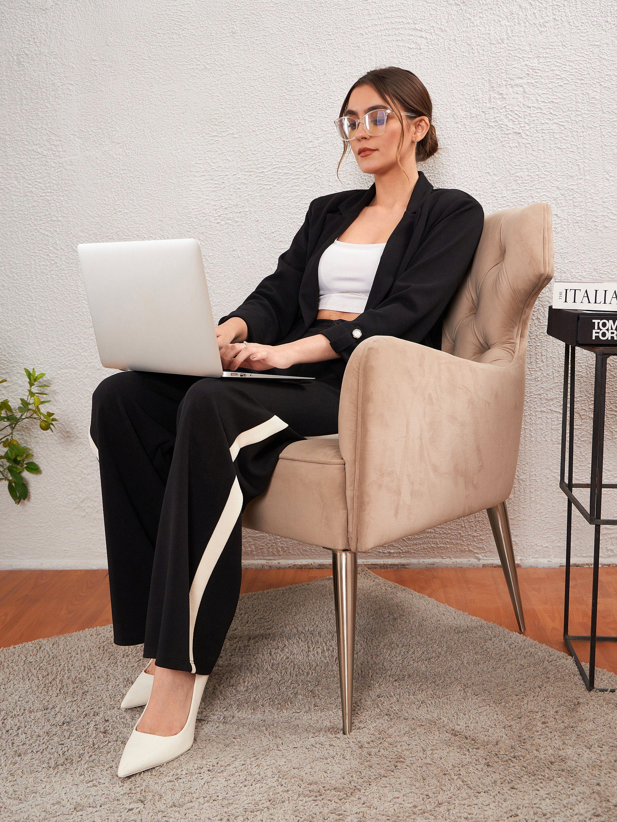 Women Black Side Tape Straight Pants - Image 2