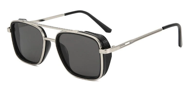 Women Black Silver Retro Sunglasses - Image 2