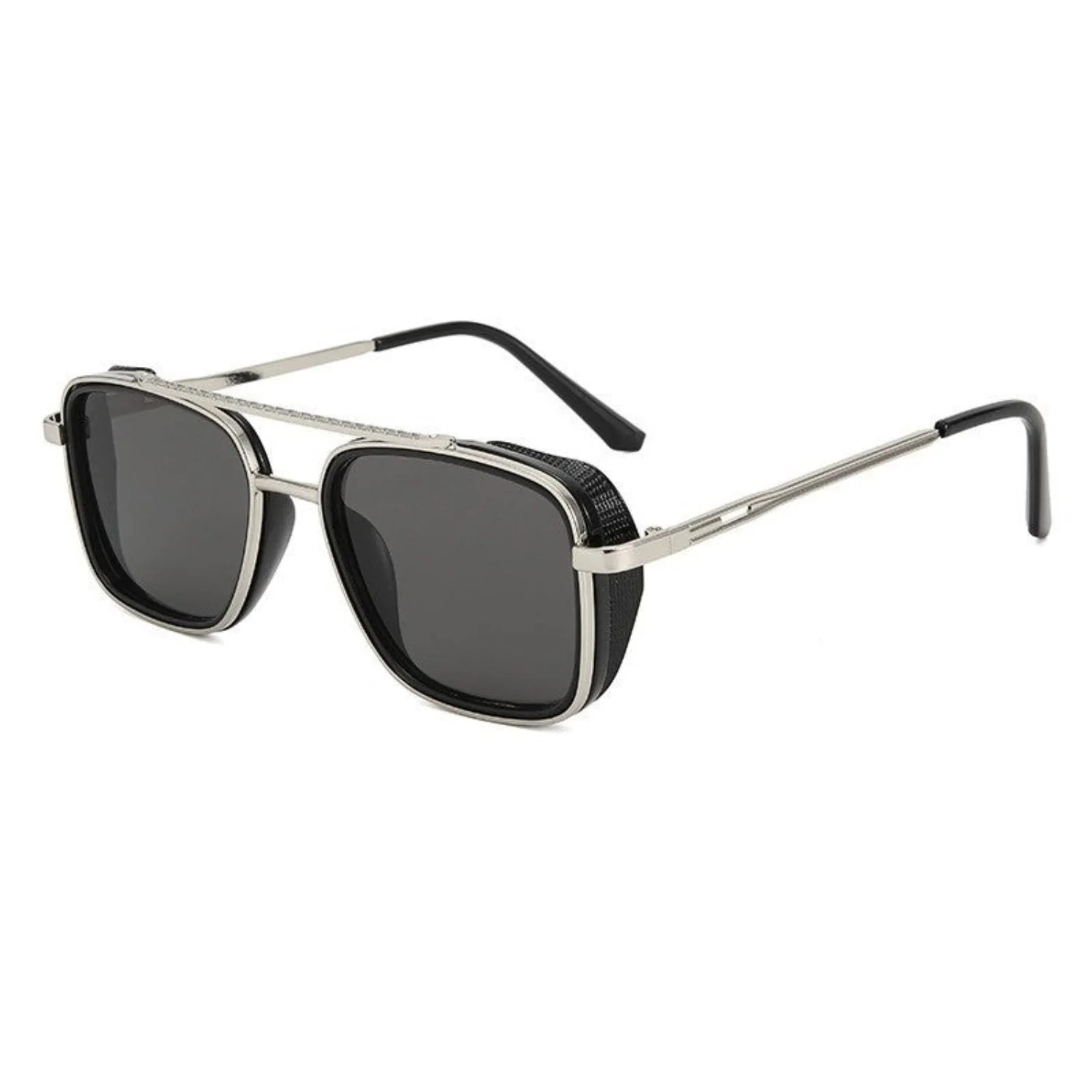 Women Black Silver Retro Sunglasses - Image 3
