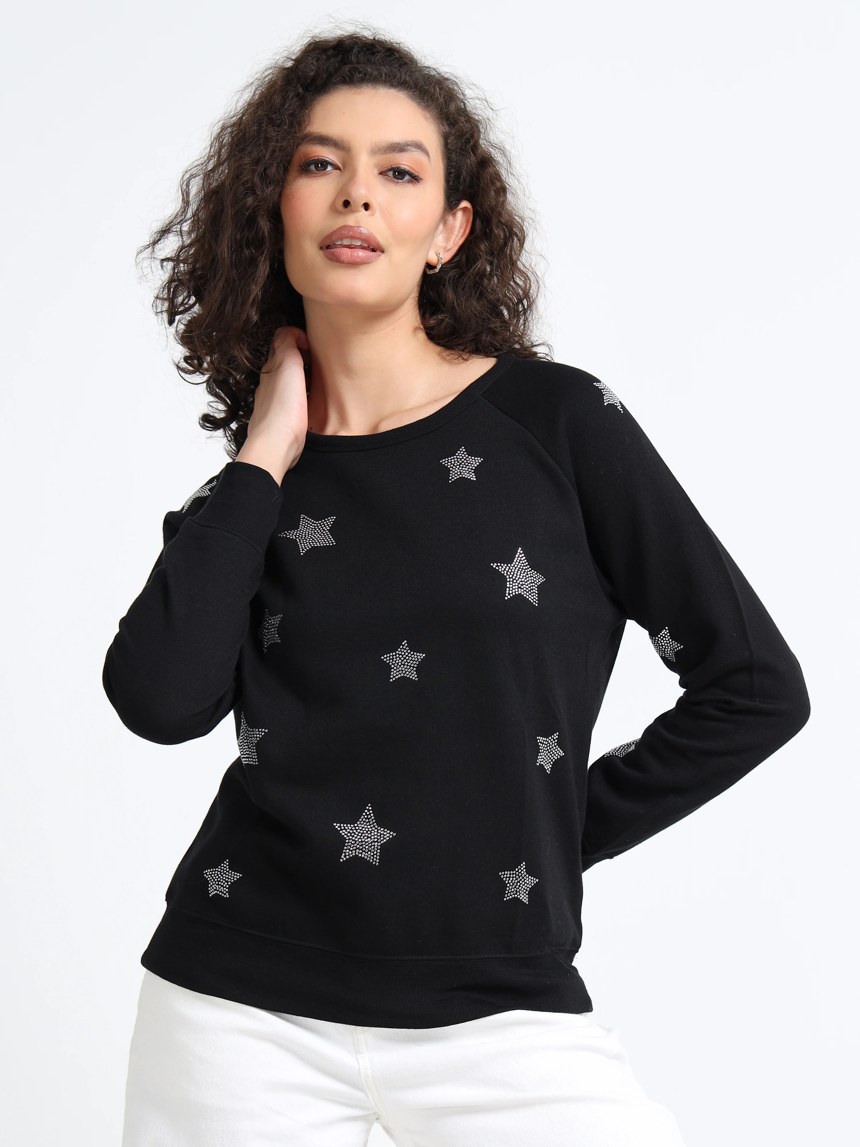 Women Black Silver Star Sweater - Image 6