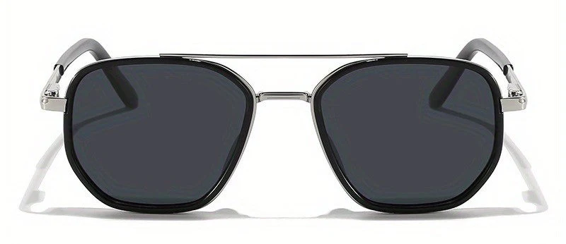Women Black & Silver Tinted Retro Square Metal Sunglasses - Image 2