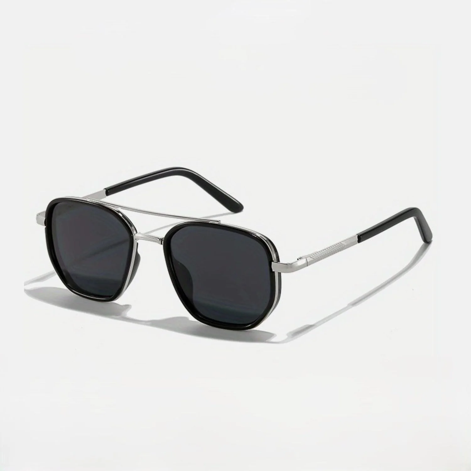 Women Black & Silver Tinted Retro Square Metal Sunglasses - Image 3