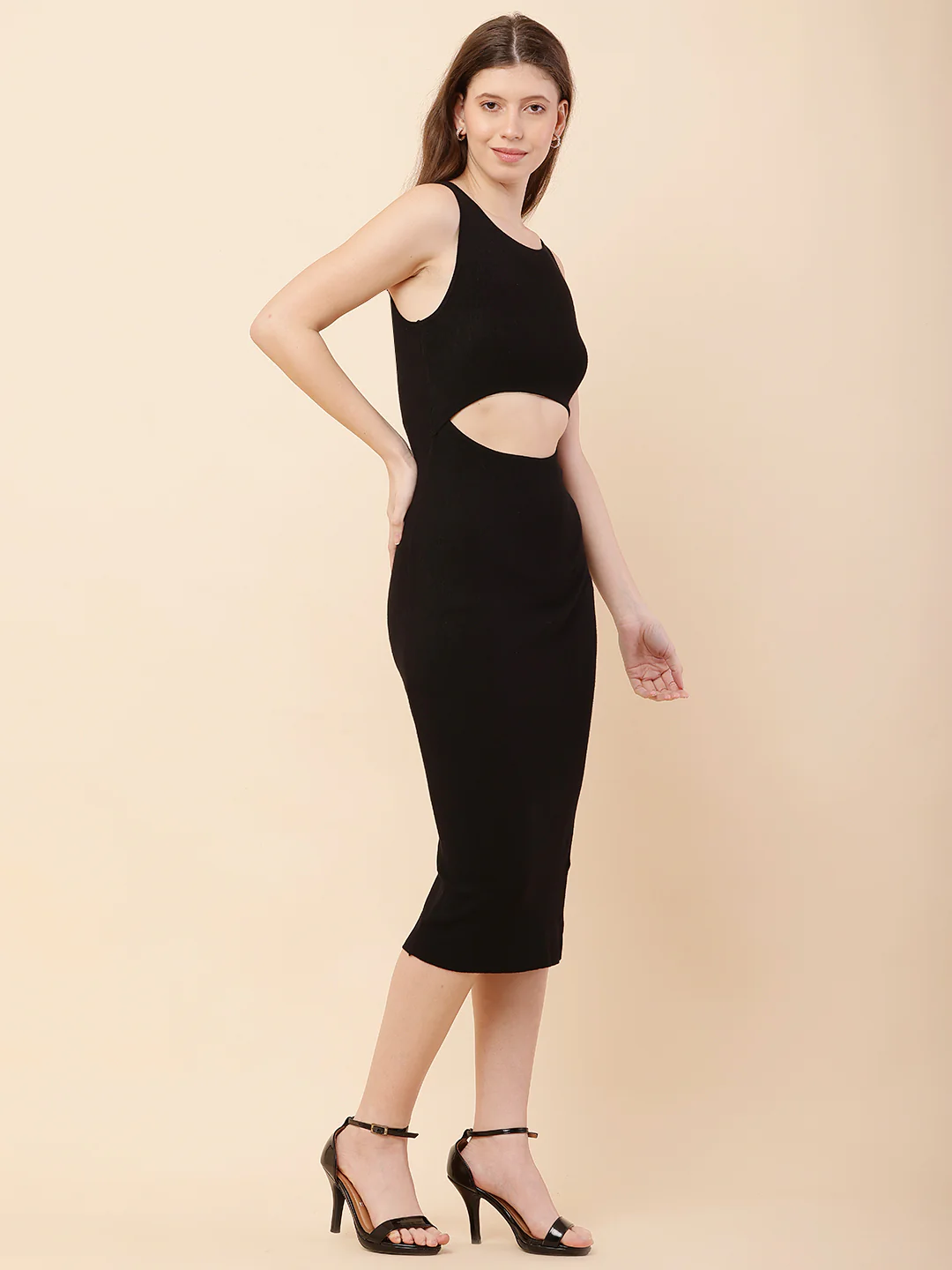 Women Black Sleeveless Bodycon Dress - Image 3
