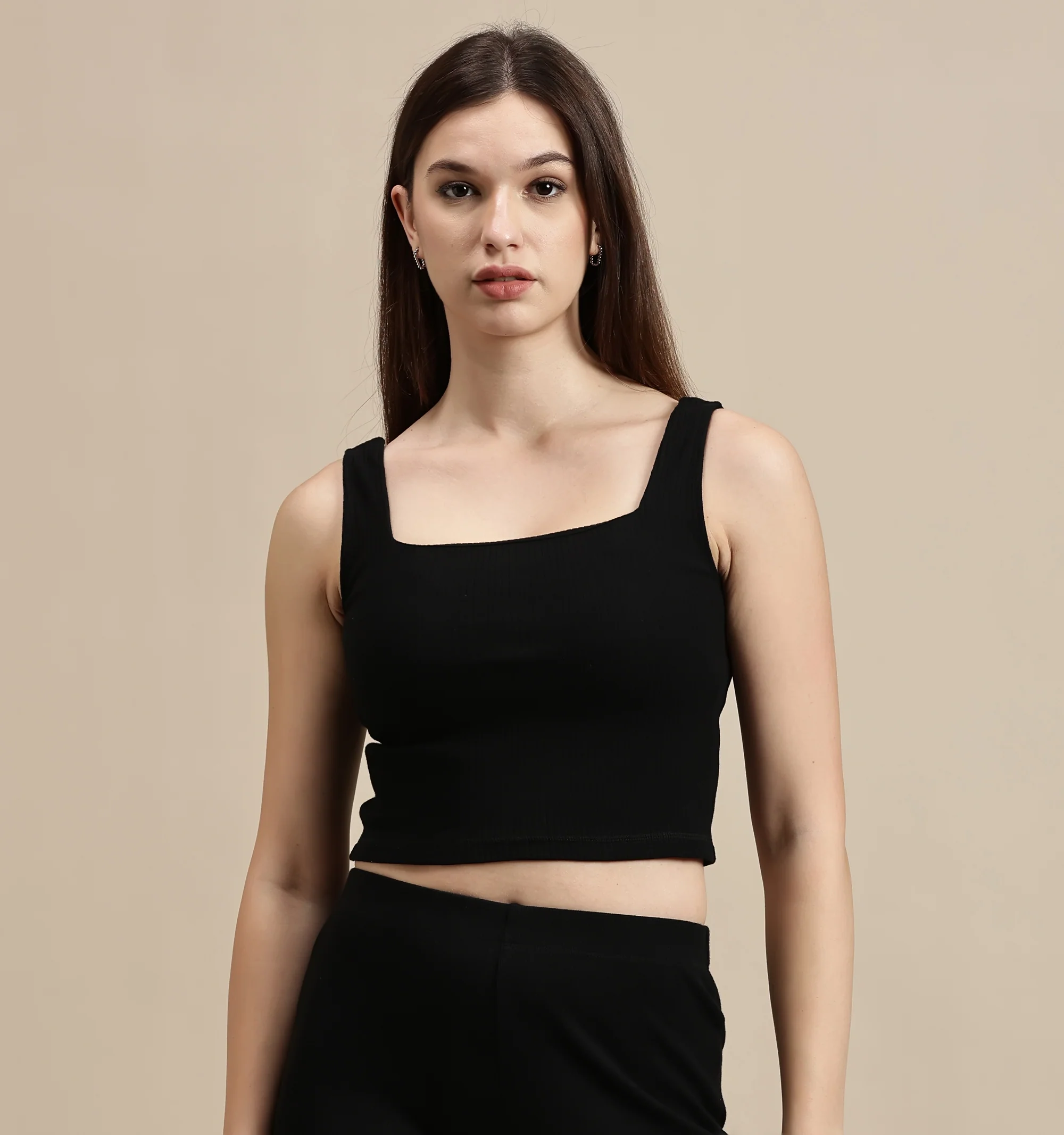 Women Black Sleeveless Crop Top - Image 2