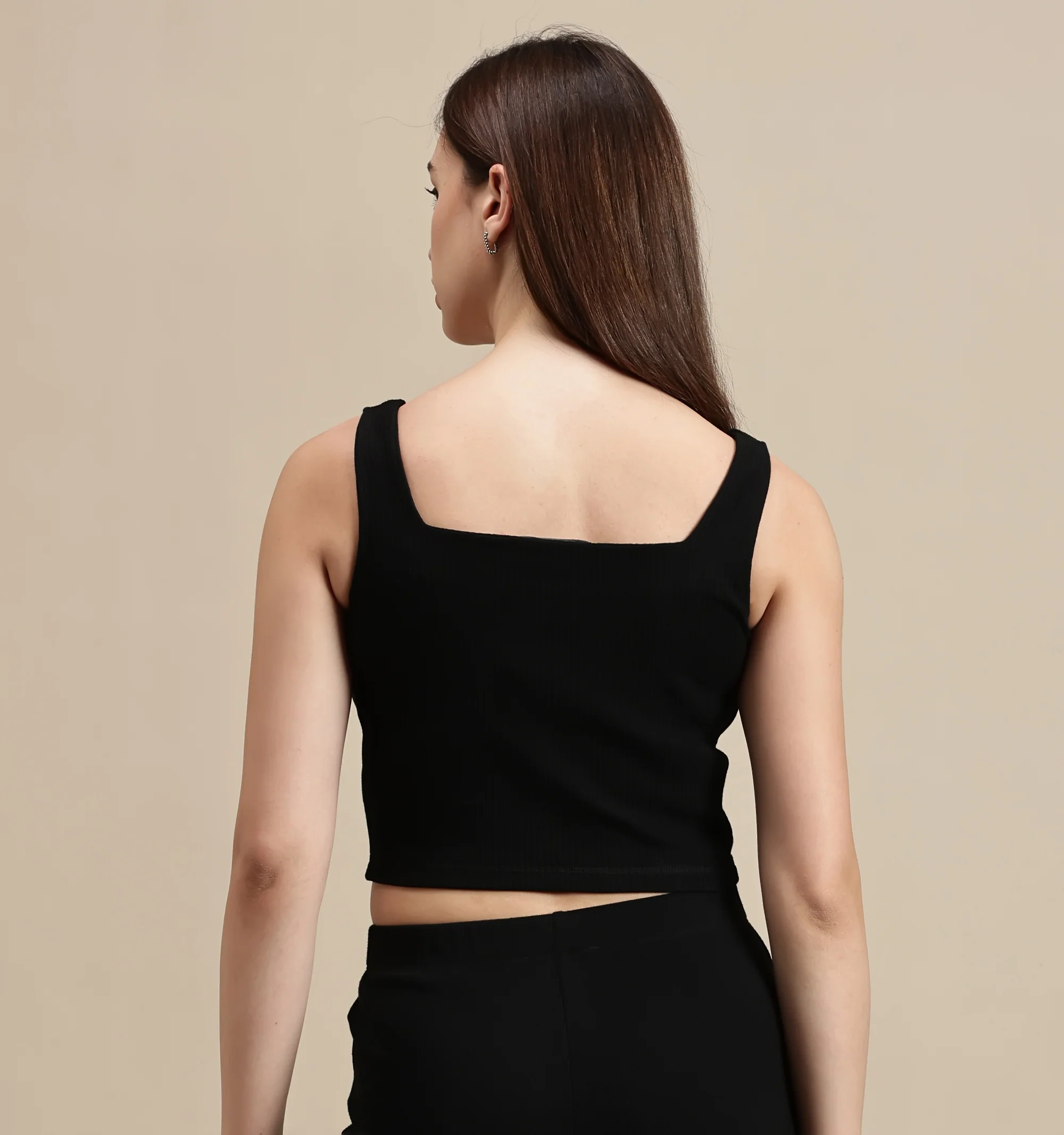 Women Black Sleeveless Crop Top - Image 3