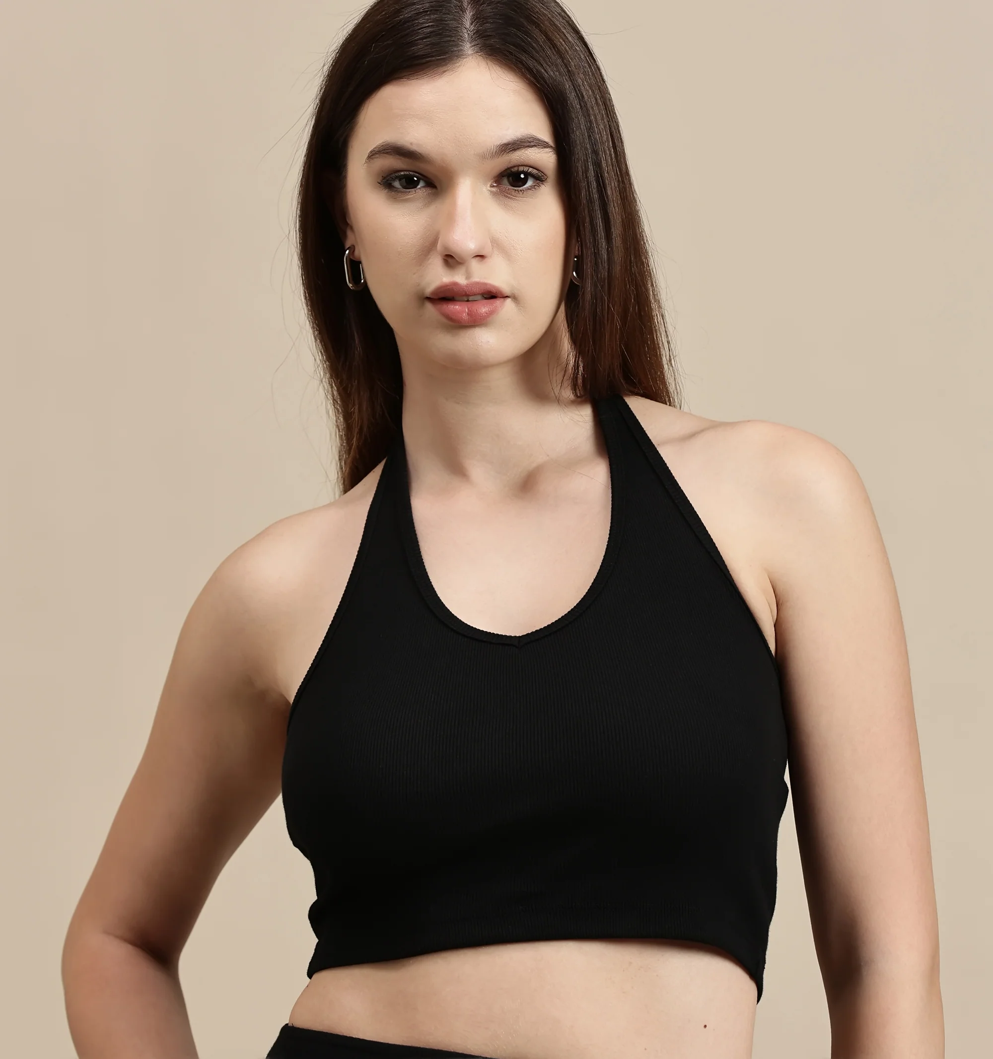 Women Black Sleeveless Crop Top - Image 4