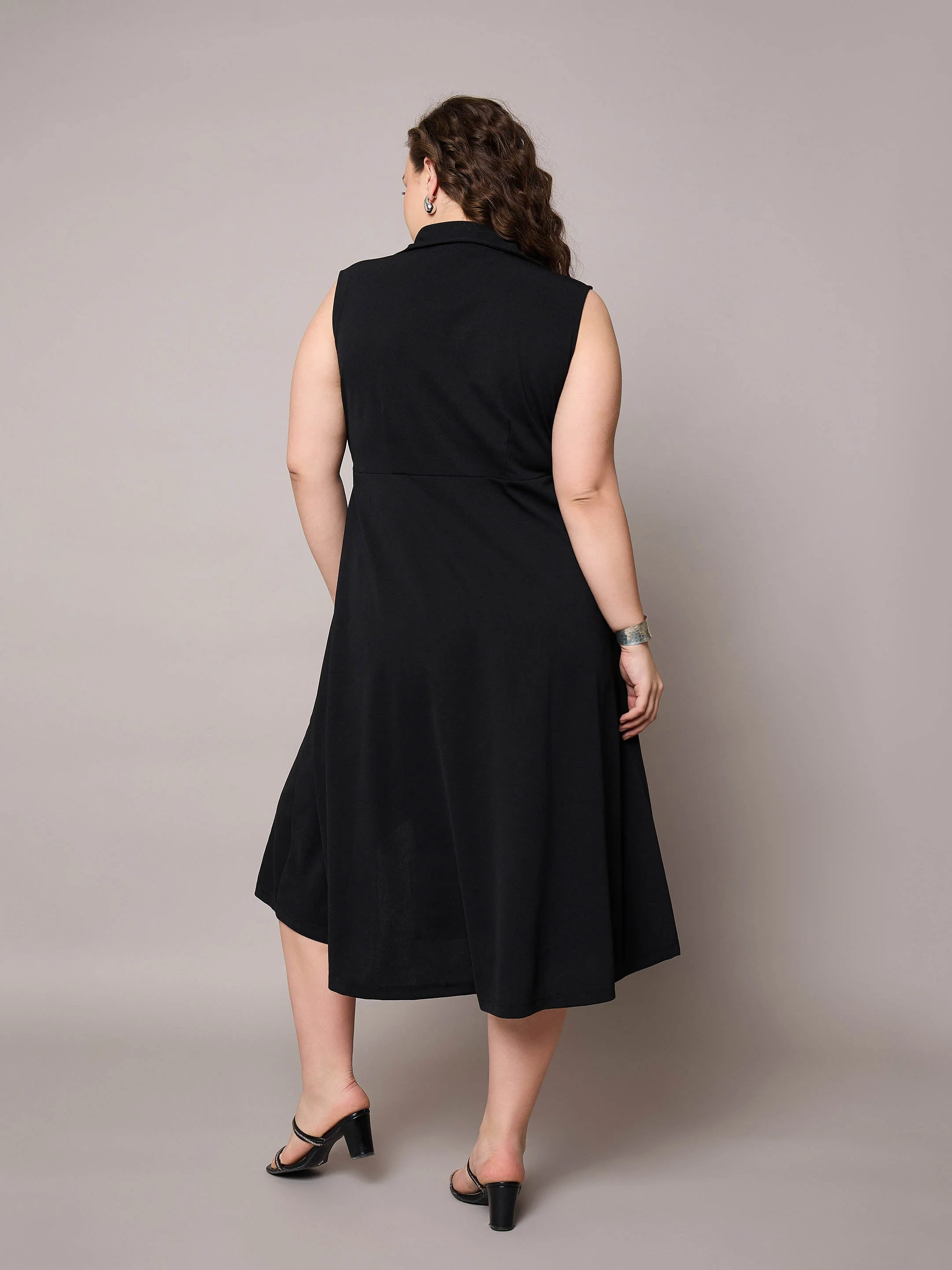 Women Black Sleeveless Side Slit Midi Dress - Image 5