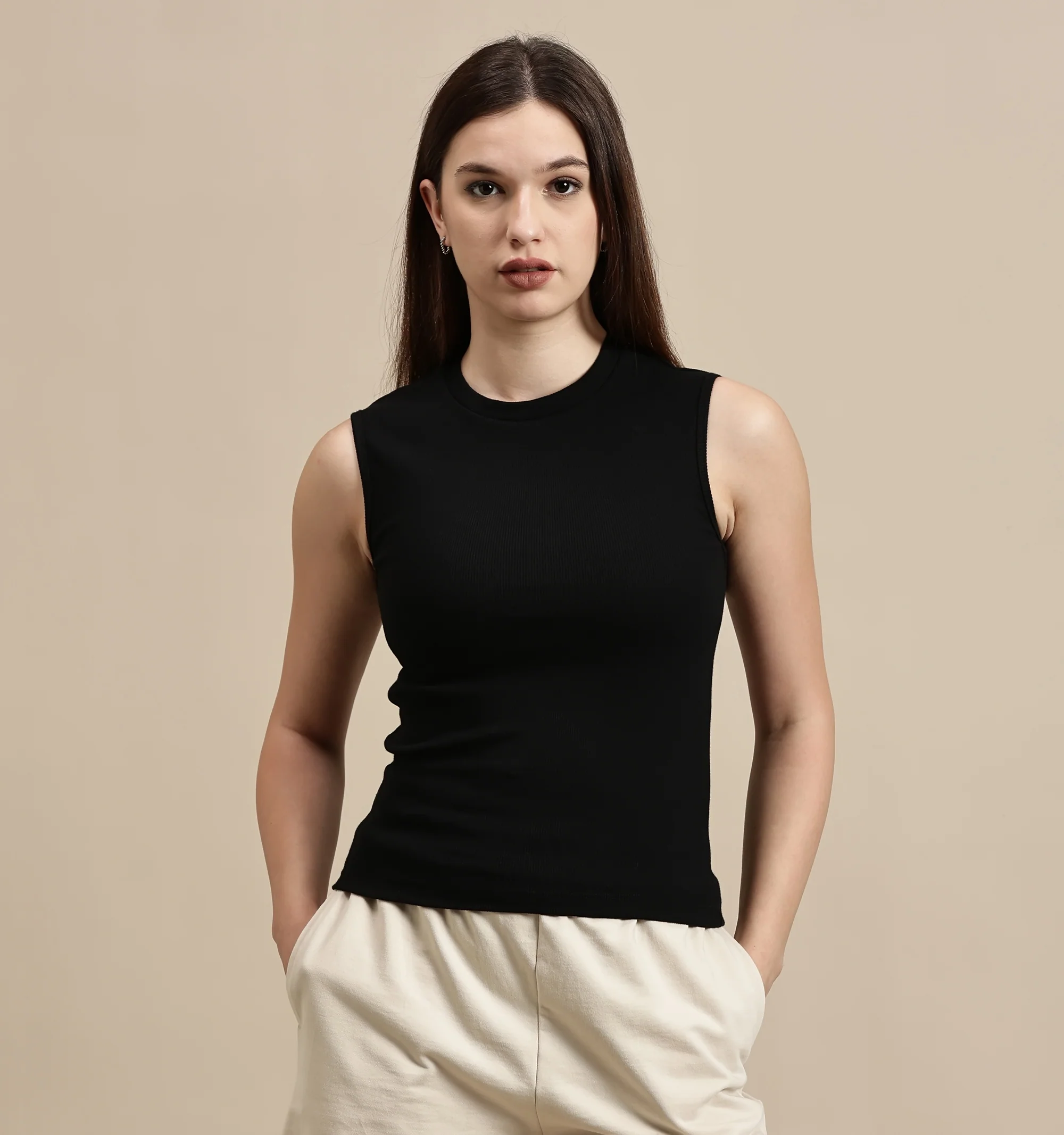 Women Black Sleeveless Top - Image 2