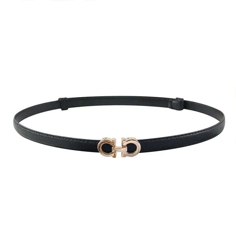Women Black Slim Black Gancini Buckle Belt - Image 2