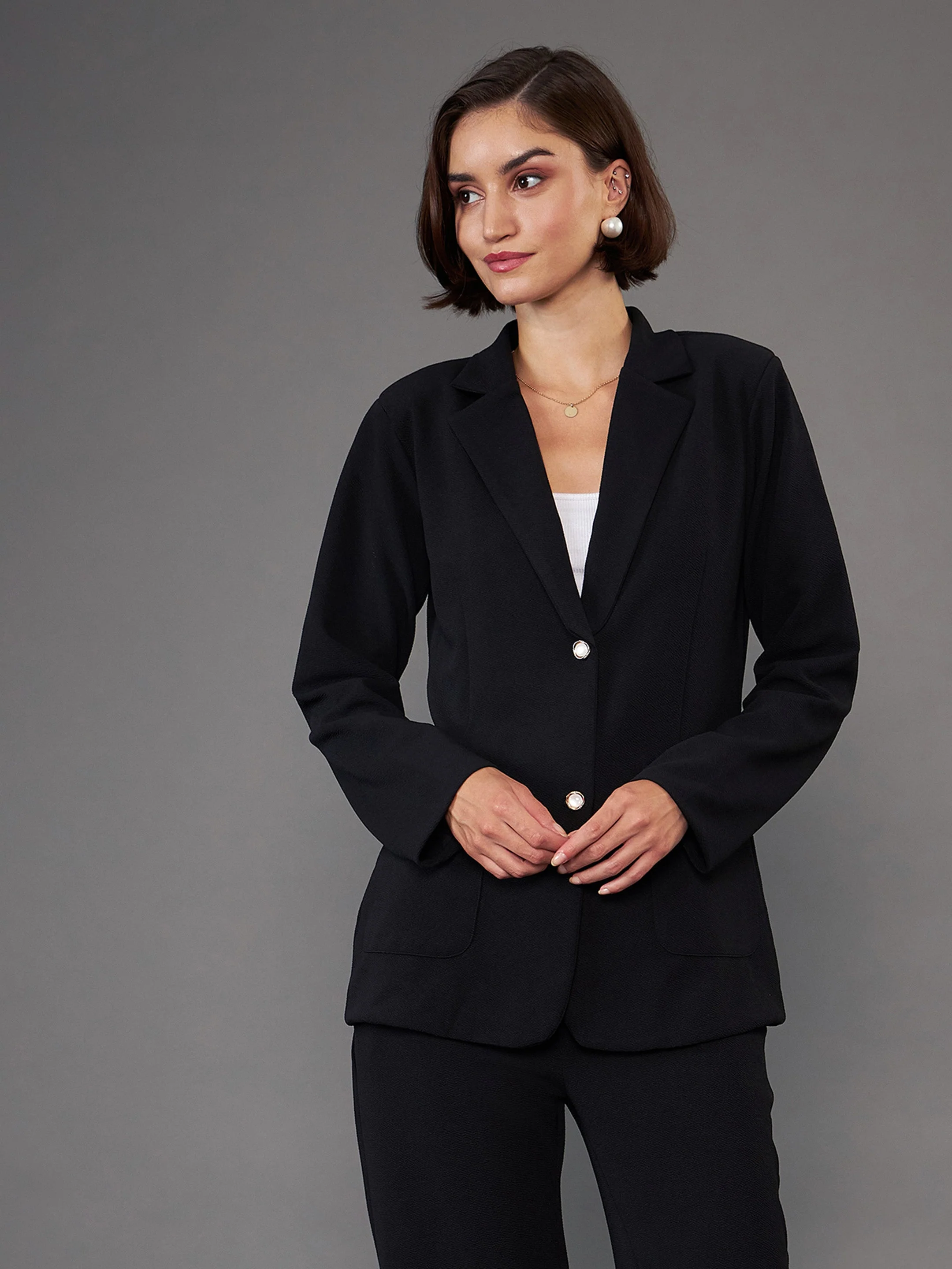 Women Black Slim Fit Blazer - Image 6